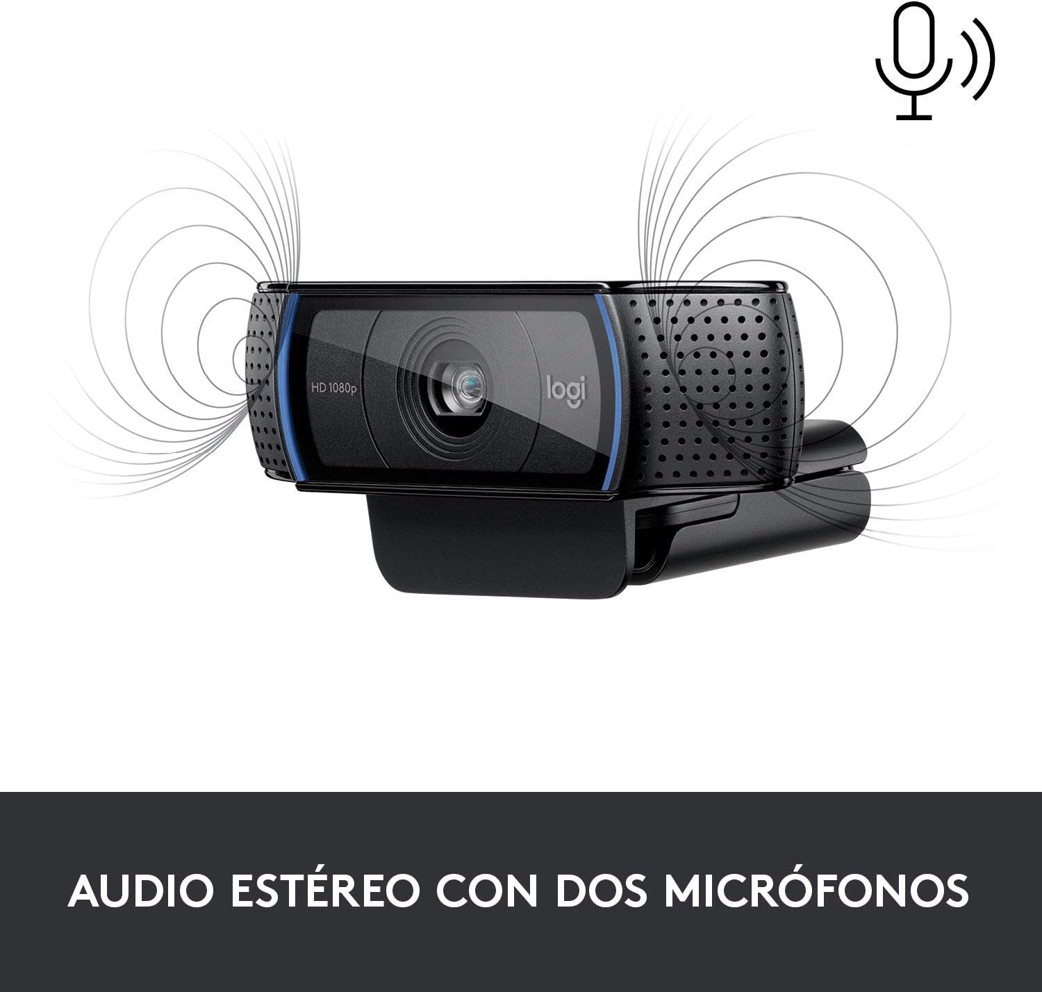 Logitech C920 HD Pro Webcam,Videoconferencias1080P/30 Fps,Sonido Estéreo,Corrección De Iluminación Hd,Skype/Hangouts/Facetime, Pc/Mac/Android/Chromebook, Funcionan Con Teams, Google Meet, Zoom-Negro