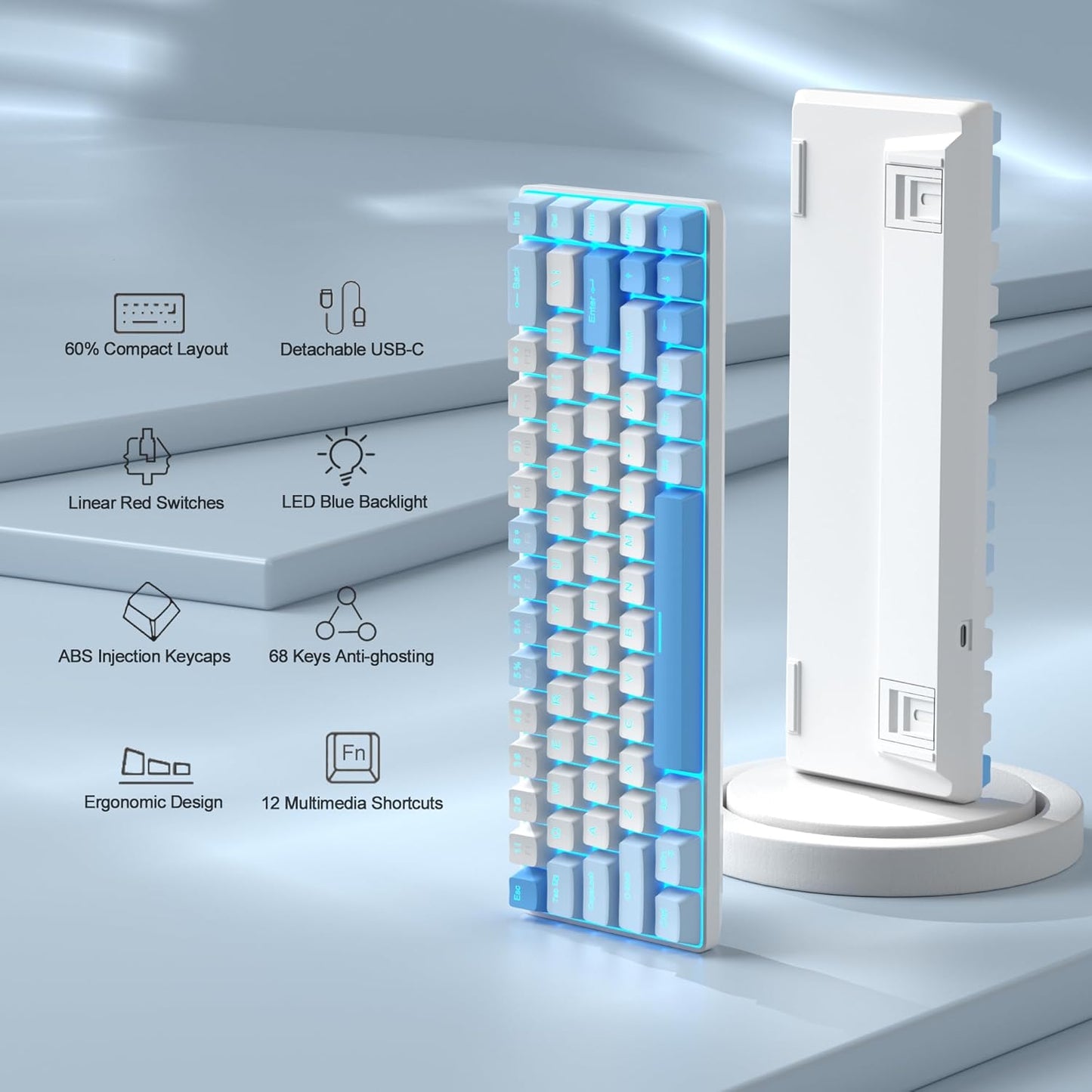 Mk-Box - Teclado Mecánico Para Juegos 60%, Interruptor Azul Y Rojo