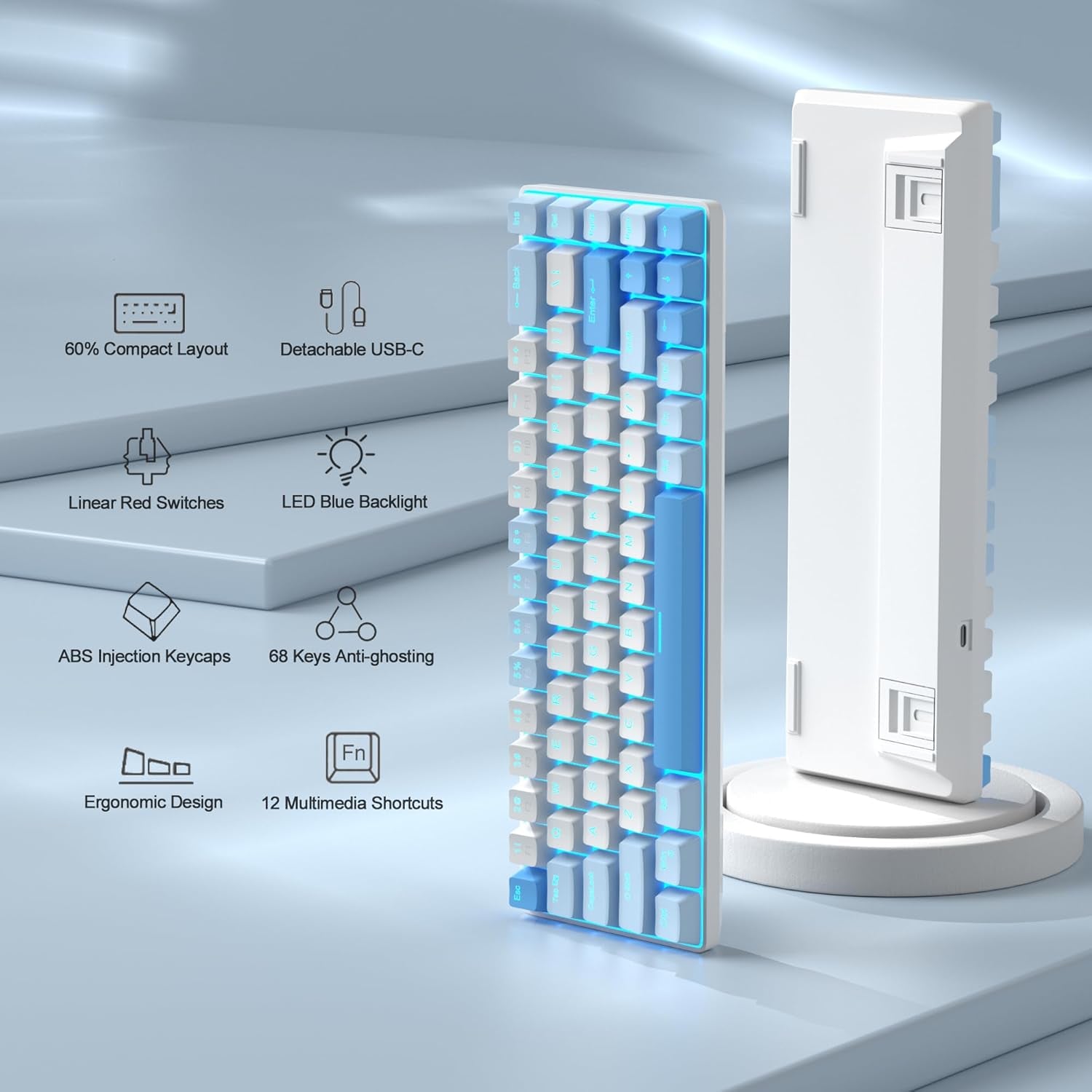 Mk-Box - Teclado Mecánico Para Juegos 60%, Interruptor Azul Y Rojo