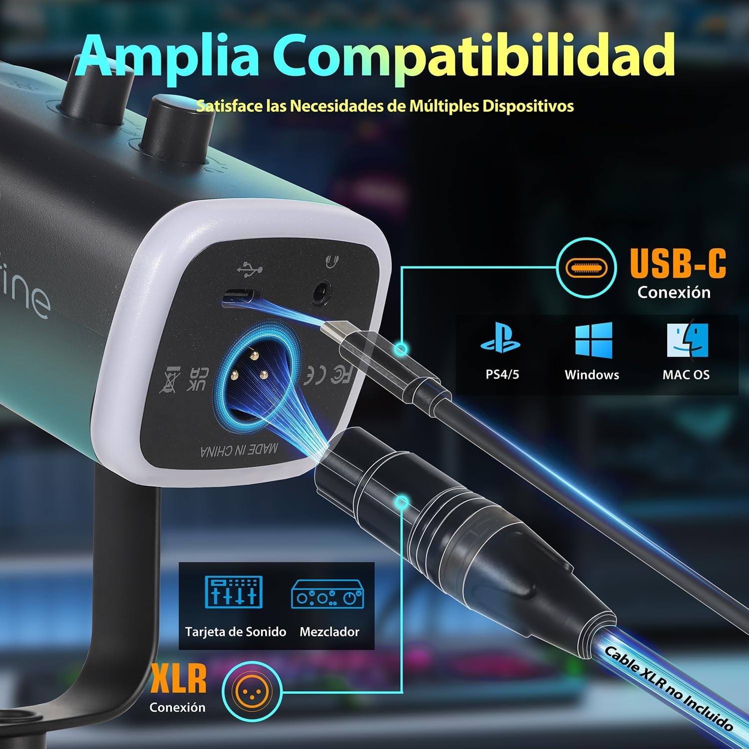 FIFINE USB XLR Gaming Microfono per PC PS4 PS5, Dinámico Micrófono De Streaming Podcast, Para Estudio Podcasting Grabación