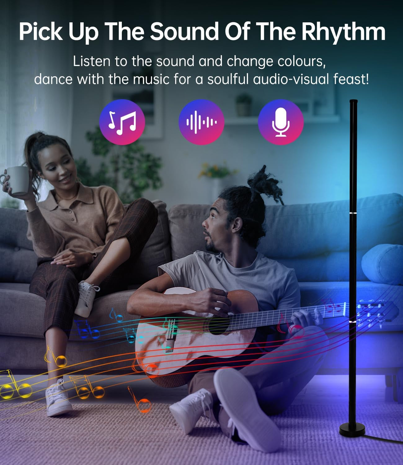 Lámpara De Pie LED RGB Con App Y Mando a Distancia, Con Sincronización Musical Y 16 Millones De Colores Que Cambian De Color Lámpara De Pie Vertical Para Salón, Dormitorio Y Sala De Juegos