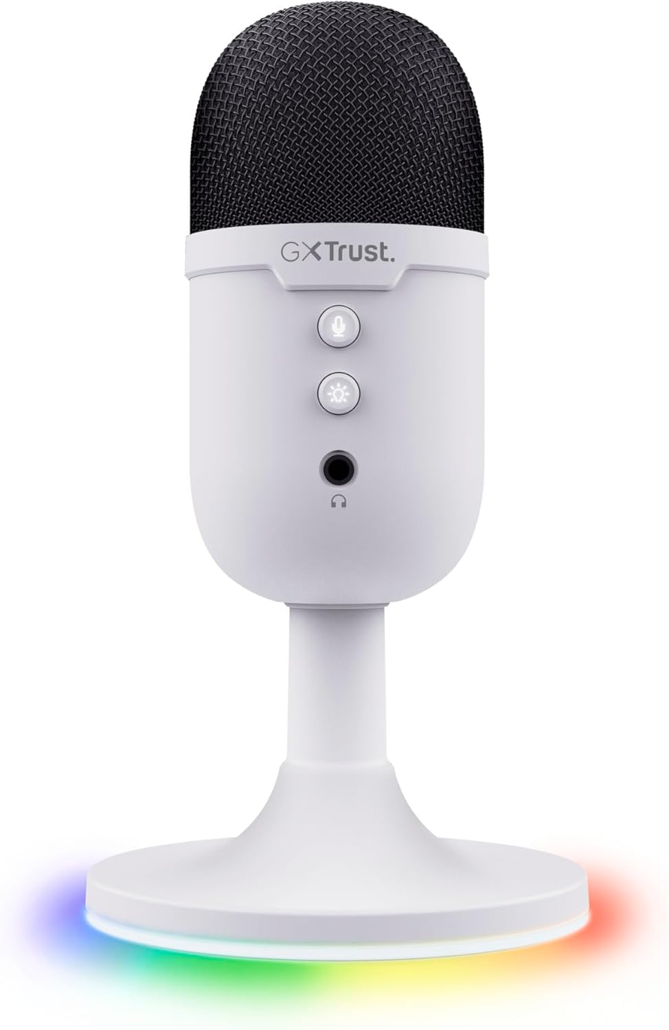 Trust Gaming GXT 236W Yami Micrófono PC USB Para Streaming Podcast Twitch Discord ASMR Youtube Playstation 5 Juegos, Micrófono De Condensador Cardioide, Micro Con Iluminación LED RGB - Blanco