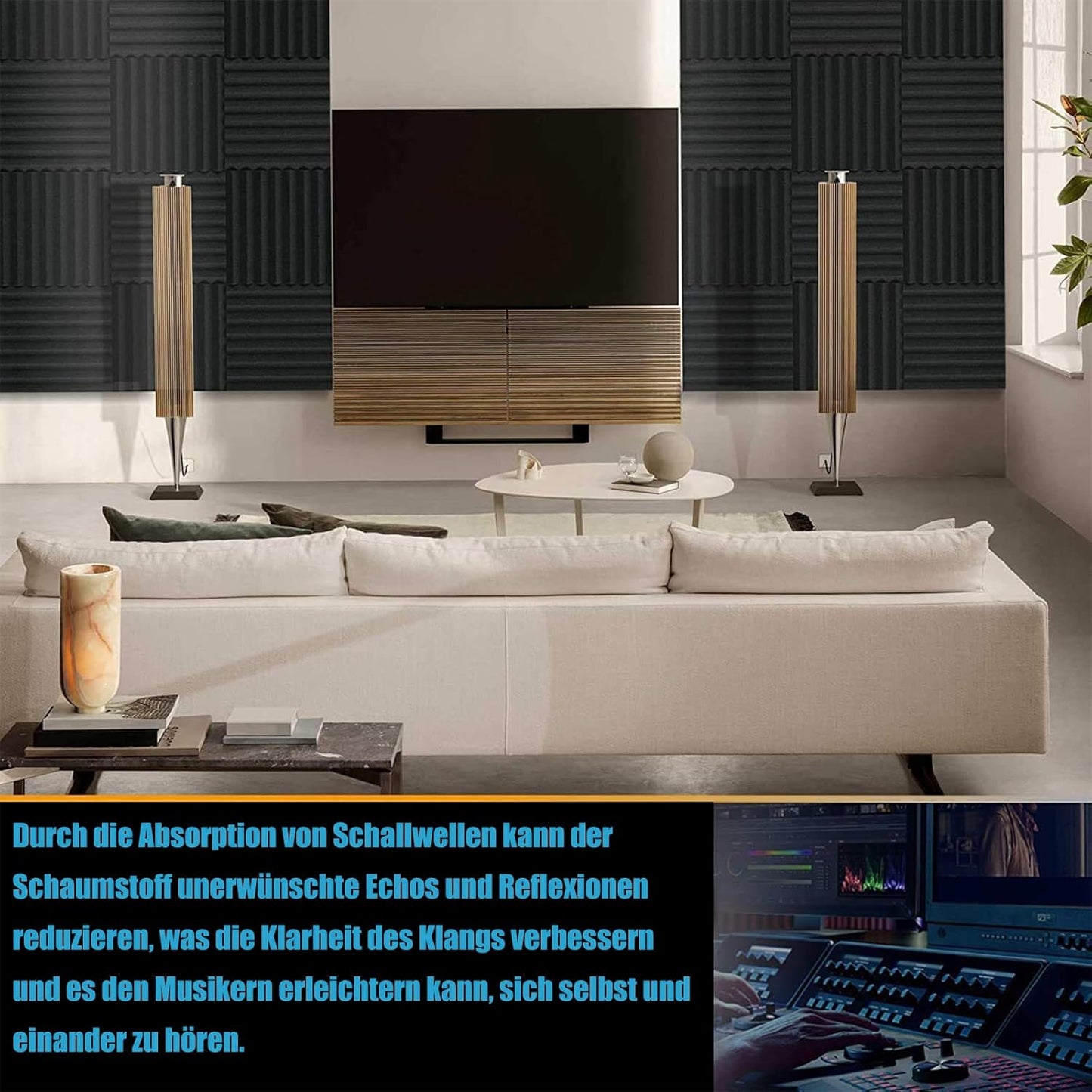 24 Paneles Acústicos De Alta Densidad 30X30X2.5Cm, Espuma Acústica Retardante De Llama Para Insonorización Pared, Estudio, Oficina, Absorción De Sonido Con 100% Fibra De Poliéster, Decorativos