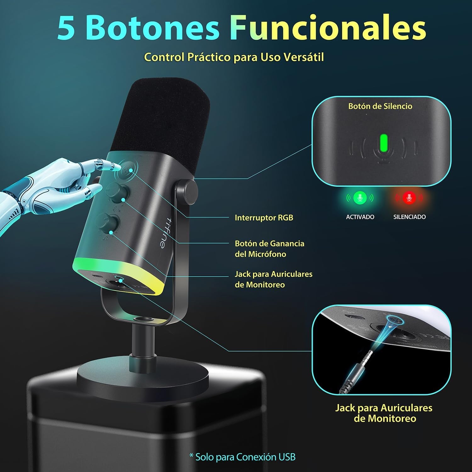 FIFINE USB XLR Gaming Microfono per PC PS4 PS5, Dinámico Micrófono De Streaming Podcast, Para Estudio Podcasting Grabación