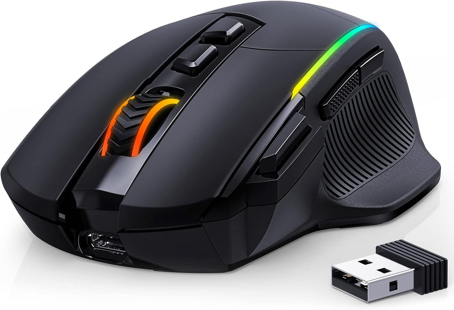 3 Wireless - Ratón Para Gaming, Tri-Mode 2.4G/Usb-C/Bluetooth Mouse Hasta 10000DPI, Chroma RGB Retroiluminado, Ratón Ergonómico Con 8 Botones Programables, Memoria Incorporada, PC, Mac Gamer