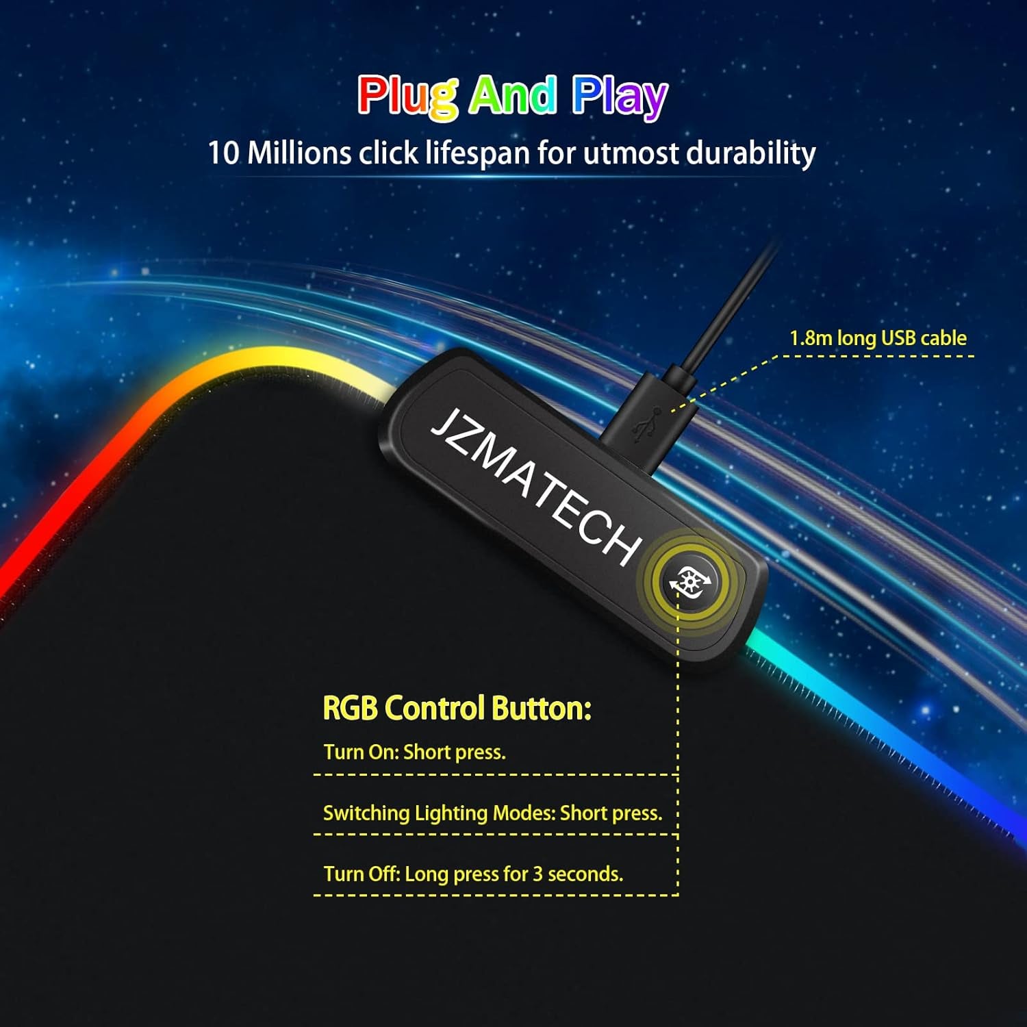 Alfombrilla De Ratón Para Juegos RGB XL, Alfombrilla De Ratón Para Juegos De 800X300 Mm Grande Con 14 Modos De Iluminación, 7 Colores LED, Antideslizante,Para Jugadores De PC, Entrada USB Adicional