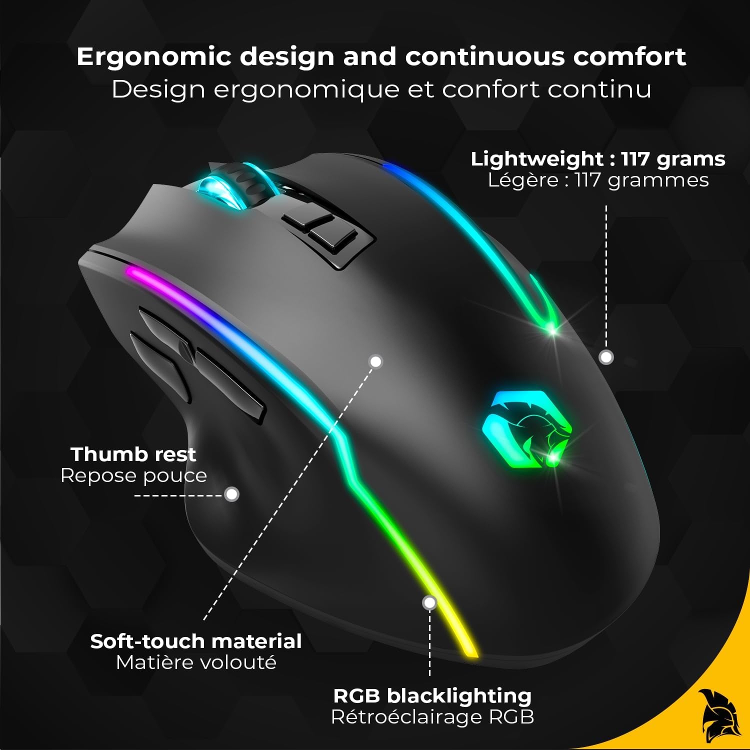 Empire Gaming RF908 - Ratón Inalámbrico Recargable Con Estación De Carga Magnética RGB – 10000 DPI 8 Botones Programables Modos Wifi 2.4 Ghz, Bt/Cable Vía USB-C (Negro)