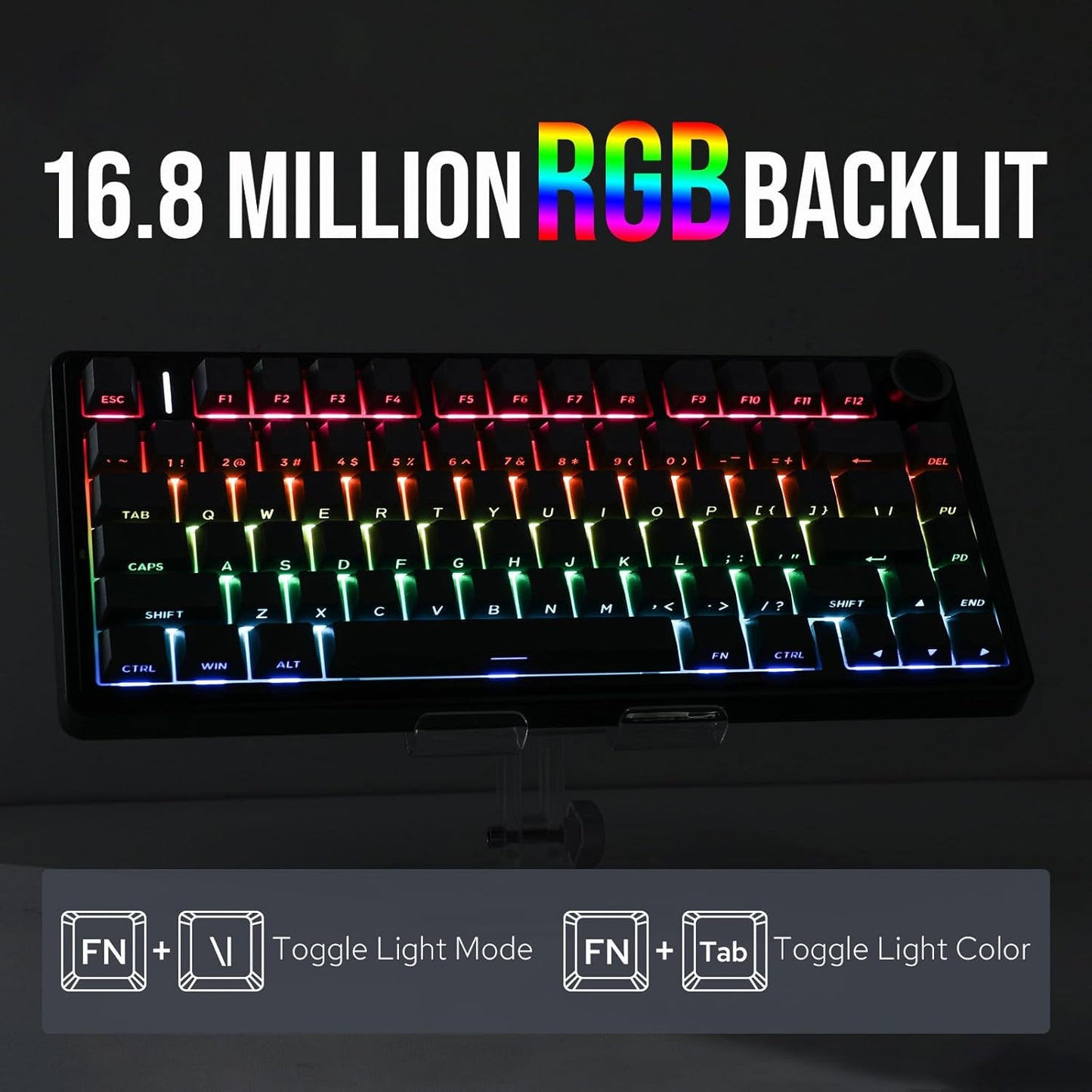 EPOMAKER X Aula F75 Teclado Mecánico Gasket, Para Juegos 75% Intercambiable En Caliente, Acolchado De 5 Capas, Botones, Bluetooth, Inalámbrico, USB-C, RGB (Gradiente Negro, Interruptor LEOBOG Reaper)