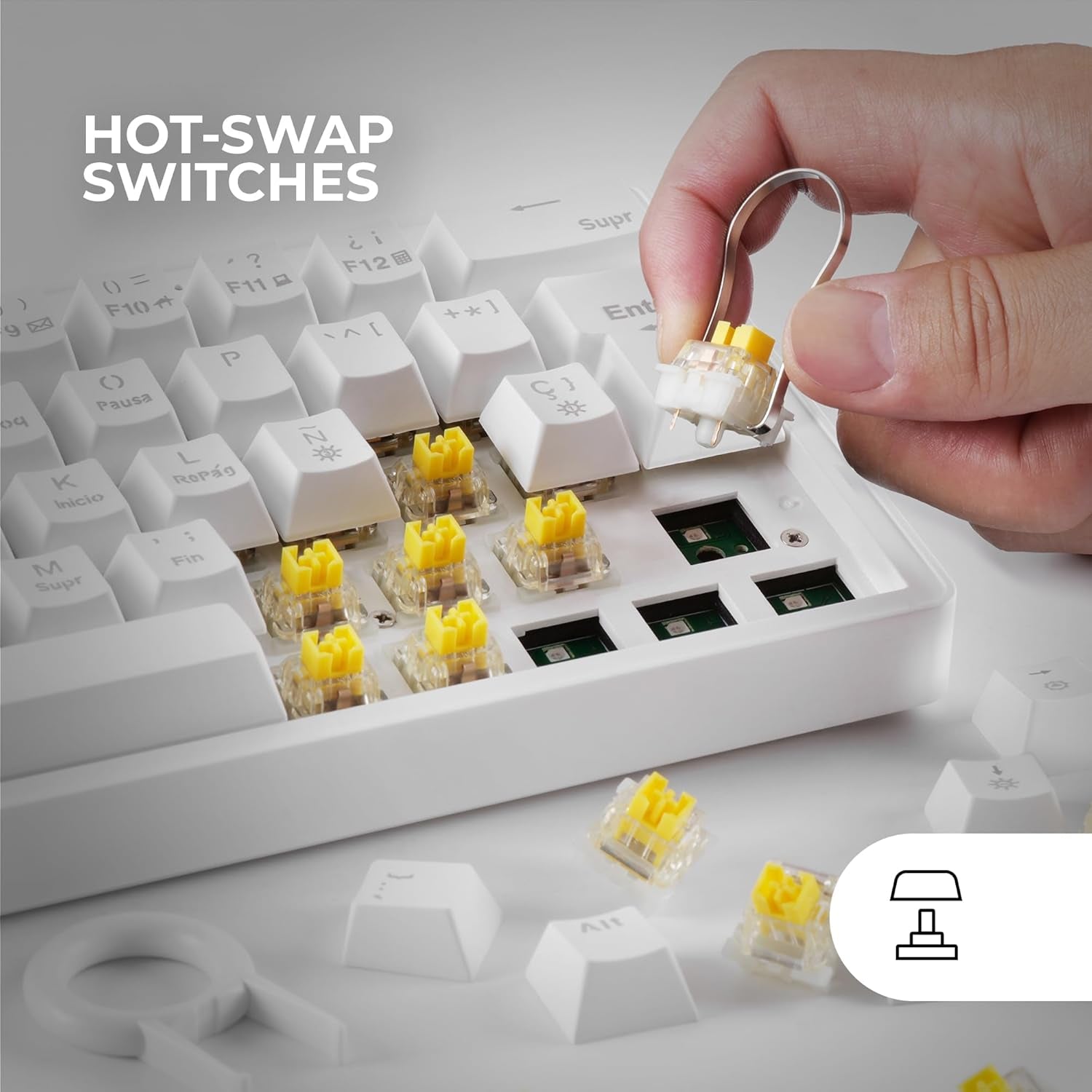 Mars Gaming MKMINIPRO, Teclado Mecánico Ultra-Compacto 60%, Switches Mecánicos Hot-Swappable, Iluminación RGB Chroma, Teclado Gaming Antighosting, Multiplataforma, Switch Marrón, Portugués, Blanco