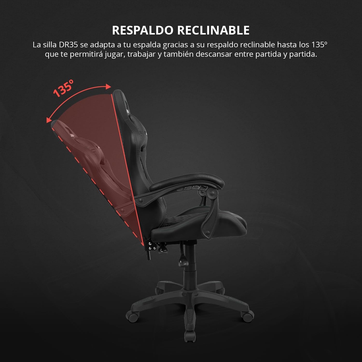 DRIFT GAMING DR35 – Silla Gaming Ergonómica Profesional Con Reposabrazos 2D Ajustables, Soporte Lumbar Y Cervical, Reclinable 135°, Tapizado En Cuero Sintético, Ruedas Silenciosas, Base Robusta, Negro