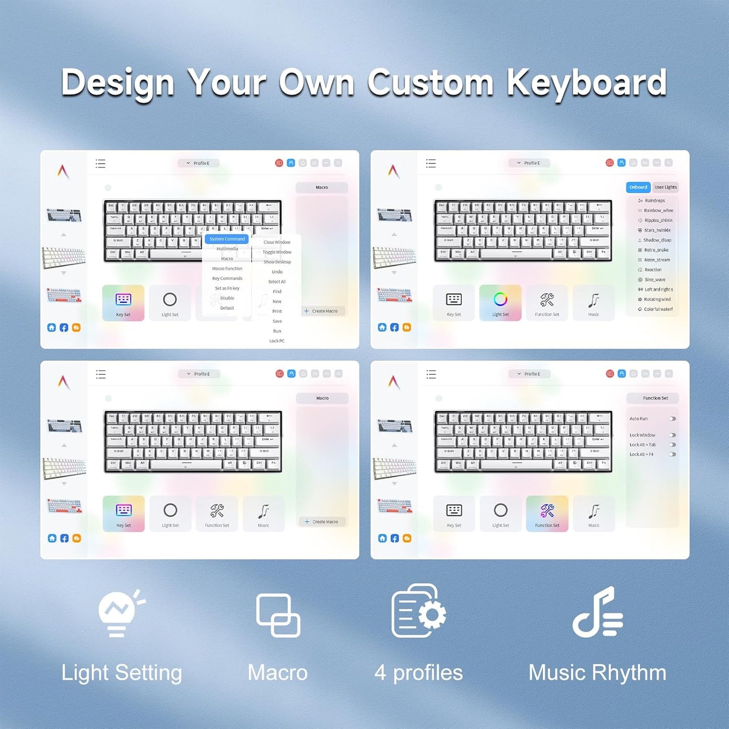 K61SE Teclado Mecánico Gaming, 60% Teclado Compacto De 61 Teclas RGB Retroiluminación N-Key Rollover USB Cable Teclado Oficina Con Interruptor Rojo Para Mac Windows-Us Layout, Blanco
