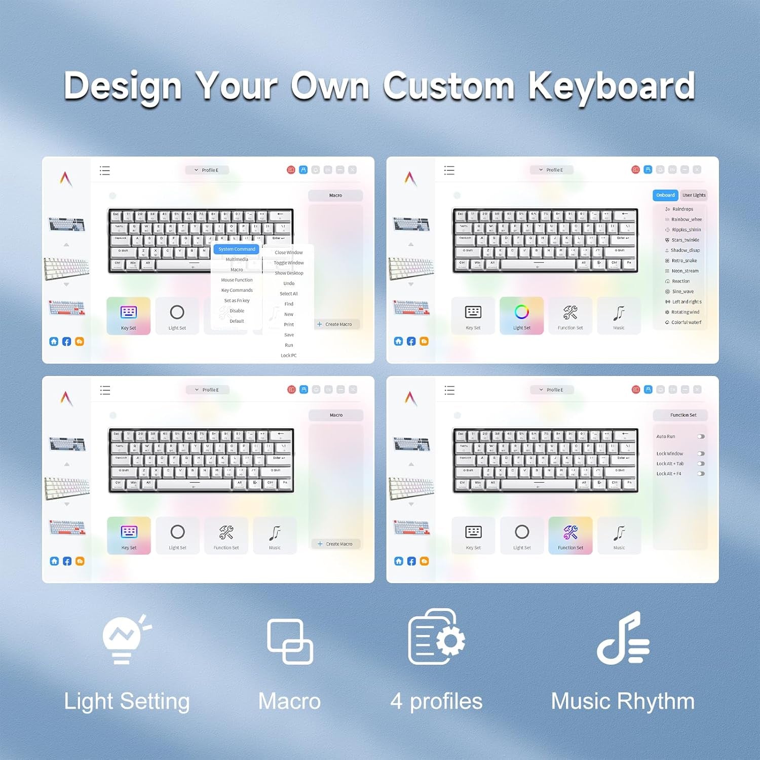 K61SE Teclado Mecánico Gaming, 60% Teclado Compacto De 61 Teclas RGB Retroiluminación N-Key Rollover USB Cable Teclado Oficina Con Interruptor Rojo Para Mac Windows-Us Layout, Blanco