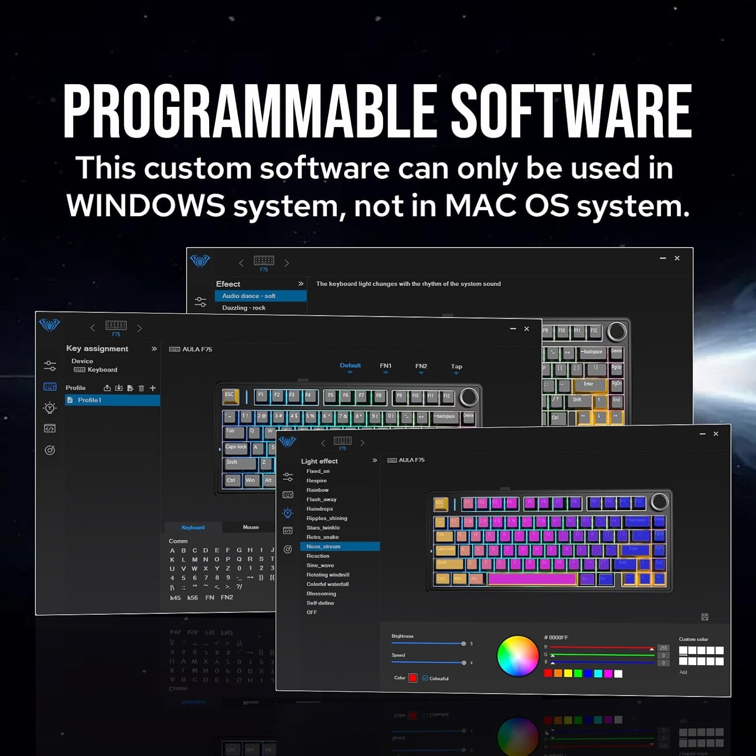 EPOMAKER X Aula F75 Teclado Mecánico Gasket, Para Juegos 75% Intercambiable En Caliente, Acolchado De 5 Capas, Botones, Bluetooth, Inalámbrico, USB-C, RGB (Gradiente Negro, Interruptor LEOBOG Reaper)