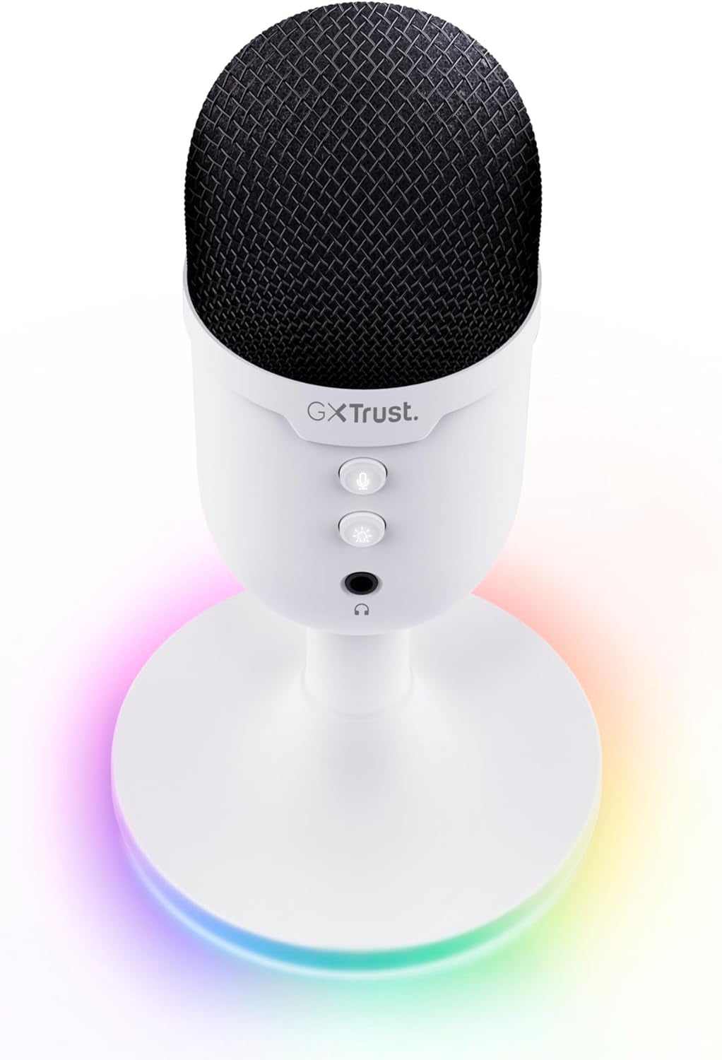 Trust Gaming GXT 236W Yami Micrófono PC USB Para Streaming Podcast Twitch Discord ASMR Youtube Playstation 5 Juegos, Micrófono De Condensador Cardioide, Micro Con Iluminación LED RGB - Blanco