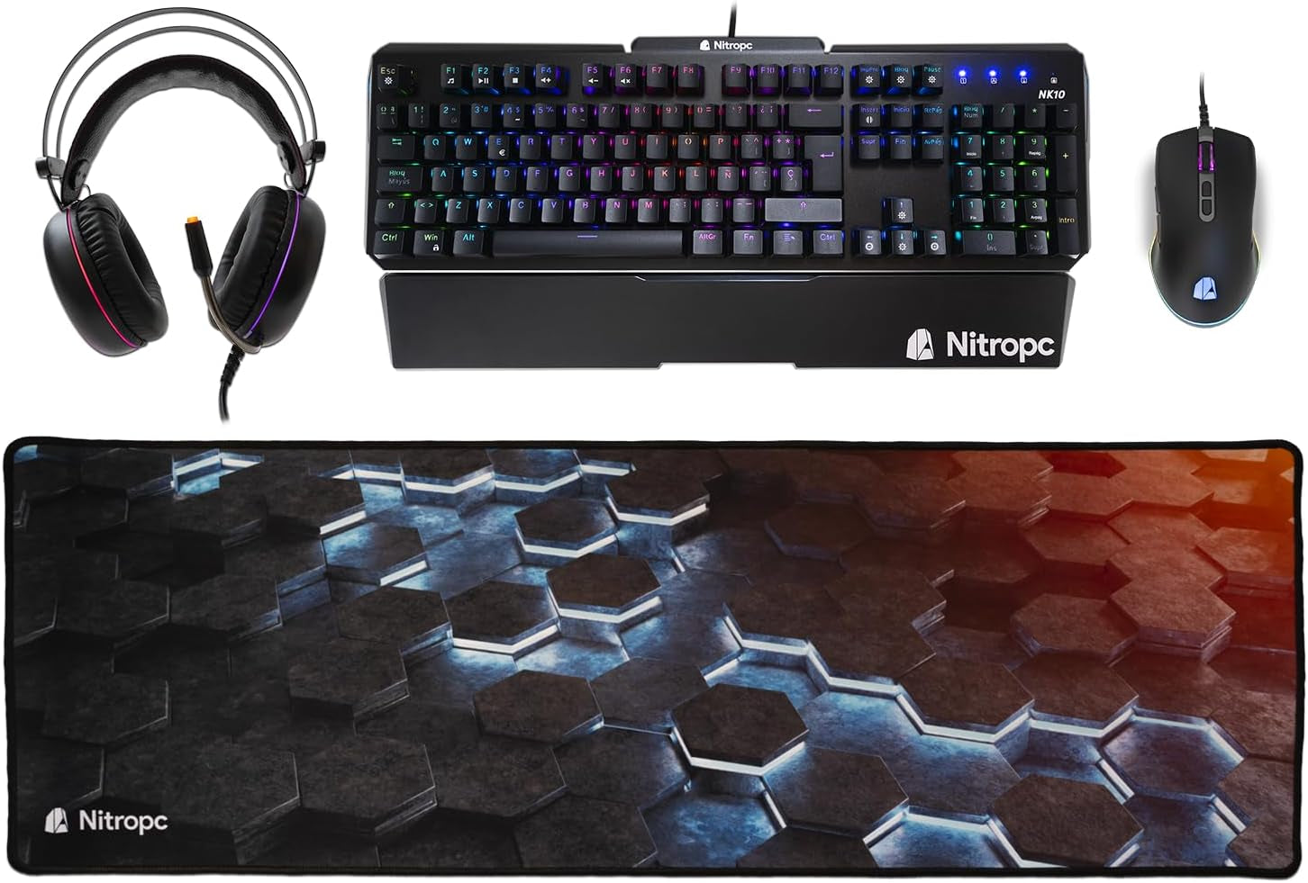Nitropc - Pack Diamond | PC Gaming Completo (Intel Core I7 12700K 12/20 5.0Ghz, RTX 5060 8GB, RAM 32GB, M.2 2TB, Windows 11 | Wifi, Monitor Curvo 27", Teclado, Ratón, Cascos) PC Sobremesa (Negro)
