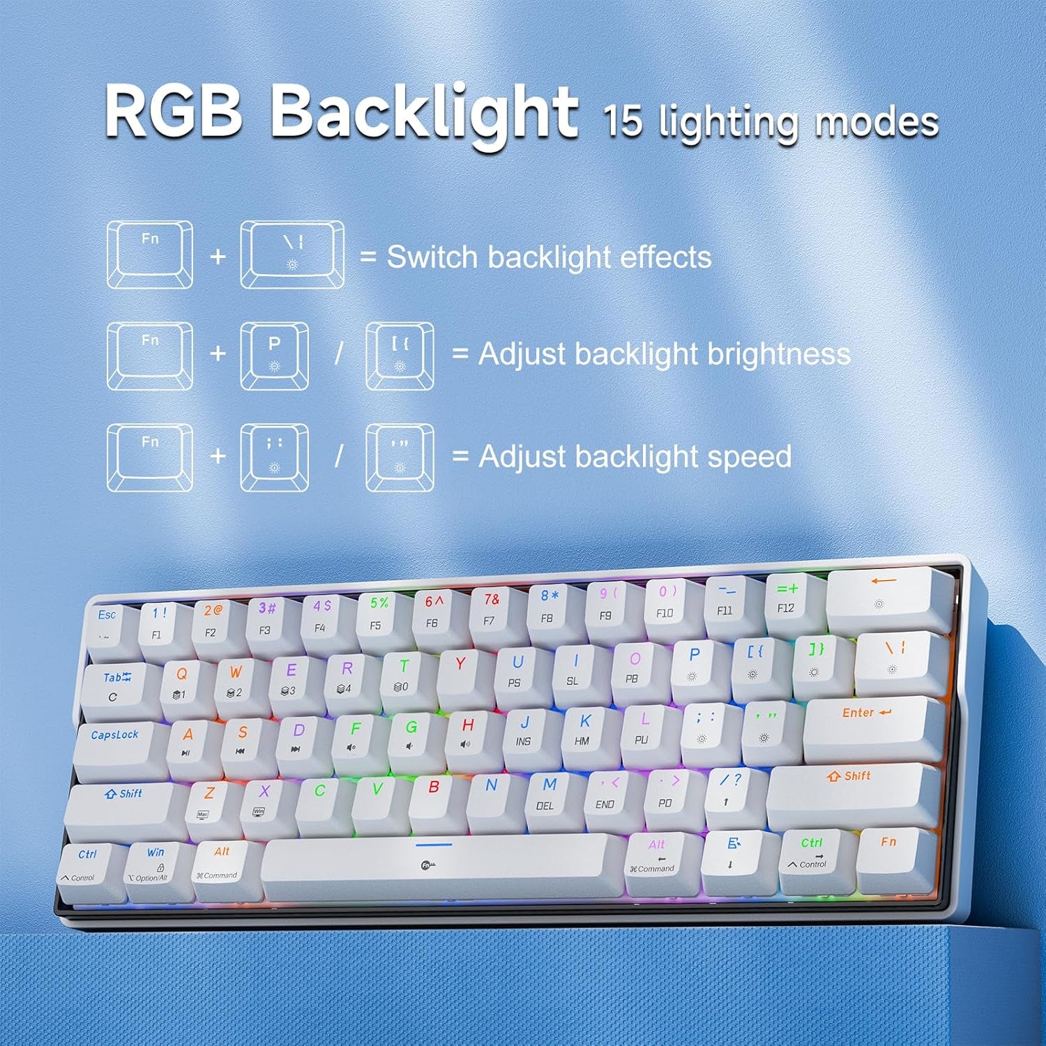 K61SE Teclado Mecánico Gaming, 60% Teclado Compacto De 61 Teclas RGB Retroiluminación N-Key Rollover USB Cable Teclado Oficina Con Interruptor Rojo Para Mac Windows-Us Layout, Blanco