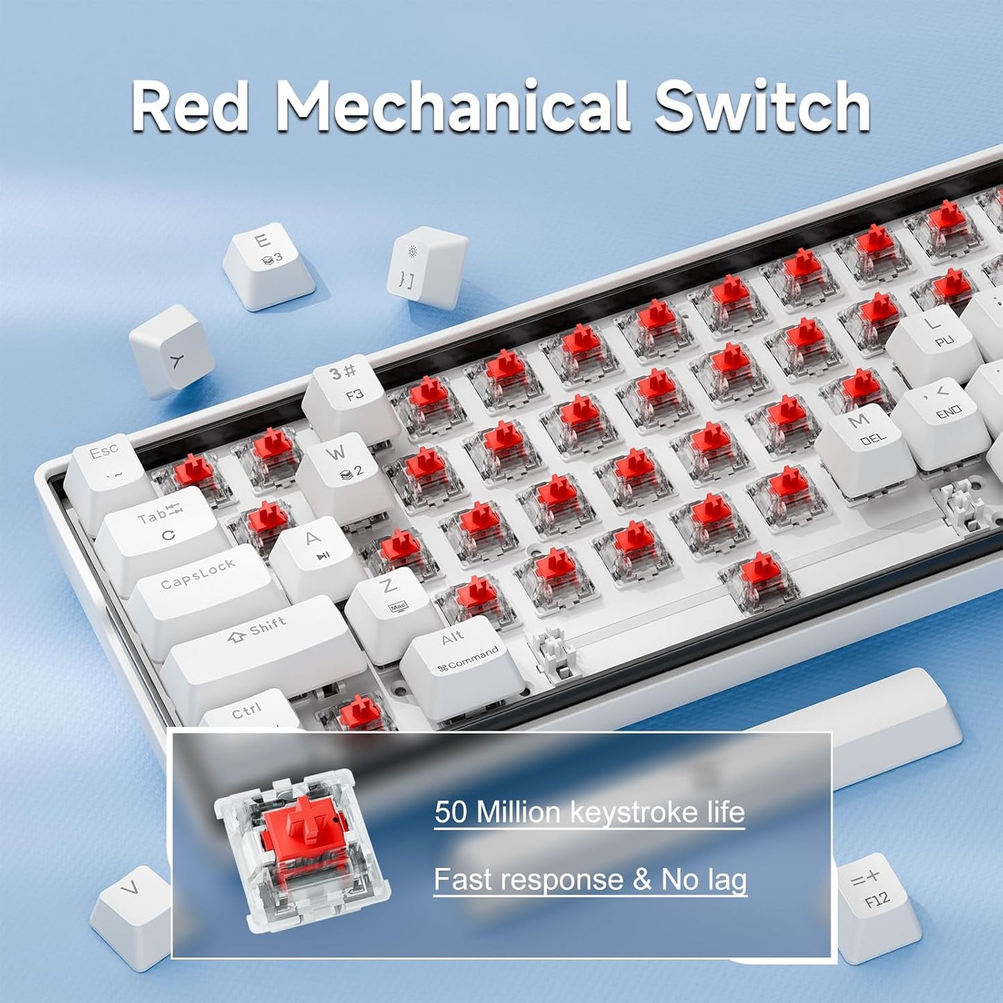 K61SE Teclado Mecánico Gaming, 60% Teclado Compacto De 61 Teclas RGB Retroiluminación N-Key Rollover USB Cable Teclado Oficina Con Interruptor Rojo Para Mac Windows-Us Layout, Blanco