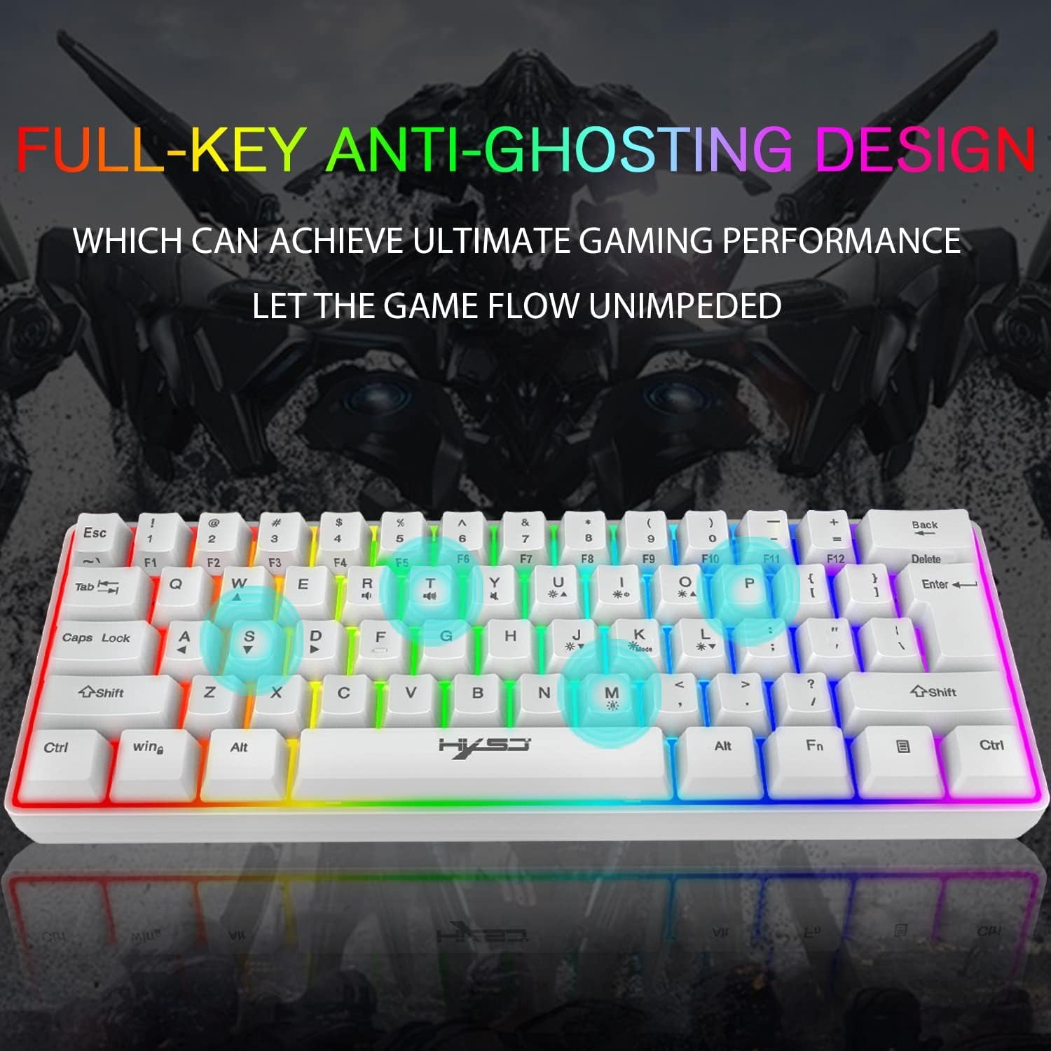 Teclado Compacto Para Juegos 60% Cableado 61 Teclas 11 Efectos De Luz De Fondo RGB Con Teclas Completas Anti-Efecto Fantasma + Ratón De Nido De Abeja Ligero Con Cable De 2400 Ppp+Alfombrilla