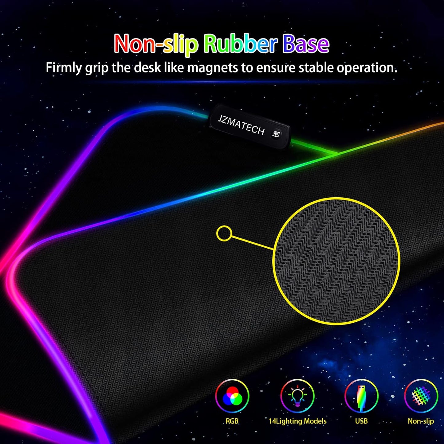 Alfombrilla De Ratón Para Juegos RGB XL, Alfombrilla De Ratón Para Juegos De 800X300 Mm Grande Con 14 Modos De Iluminación, 7 Colores LED, Antideslizante,Para Jugadores De PC, Entrada USB Adicional
