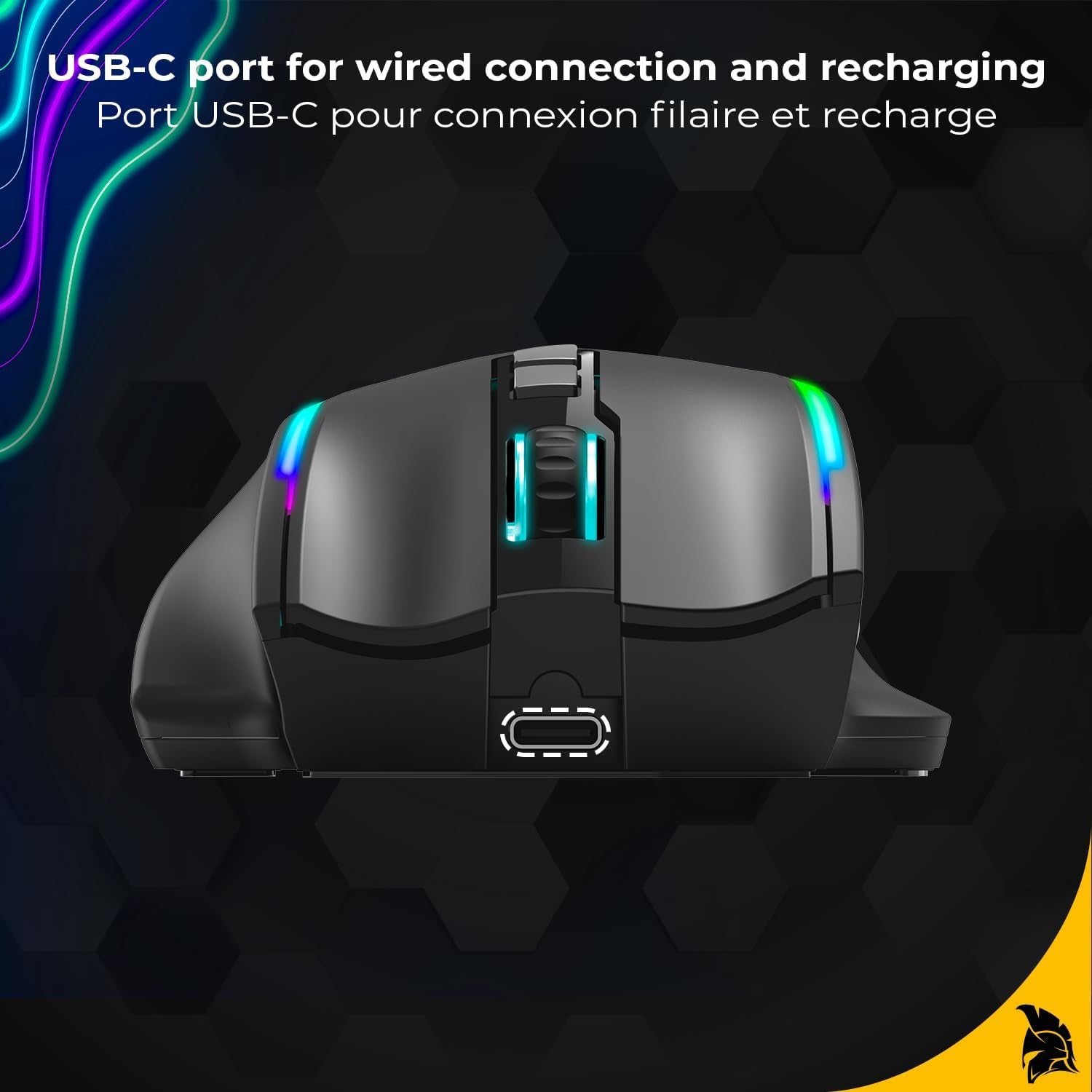 Empire Gaming RF908 - Ratón Inalámbrico Recargable Con Estación De Carga Magnética RGB – 10000 DPI 8 Botones Programables Modos Wifi 2.4 Ghz, Bt/Cable Vía USB-C (Negro)