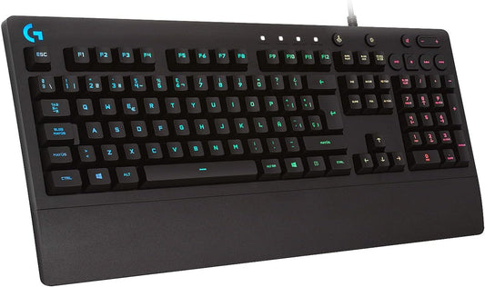 Logitech G213 Prodigy Teclado Gaming Con Reposamuñecas, RGB LIGHTSYNC, Teclas Retroiluminadas Y Personalizables, Resistente a Salpicaduras, Controles Multimedia Dedicados, Disposición QWERTY ES