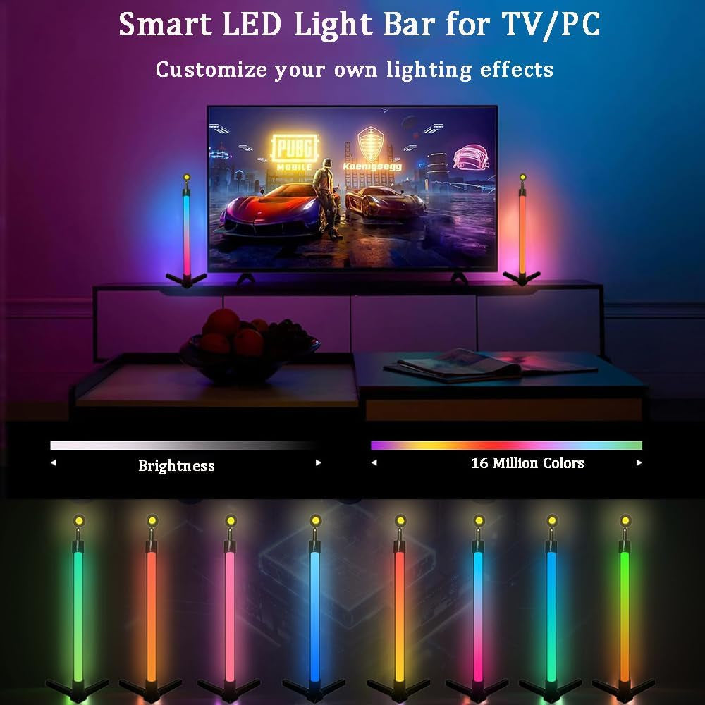 RGB Lightbar 50Cm TV Luz De Fondo USB Operado Lámpara Ambiental 6W Smart Sync Con La Música Y El Control De APP, 360 ° Foco Giratorio, 270 ° Ángulo De Lámpara Para Juegos PC TV Decoración