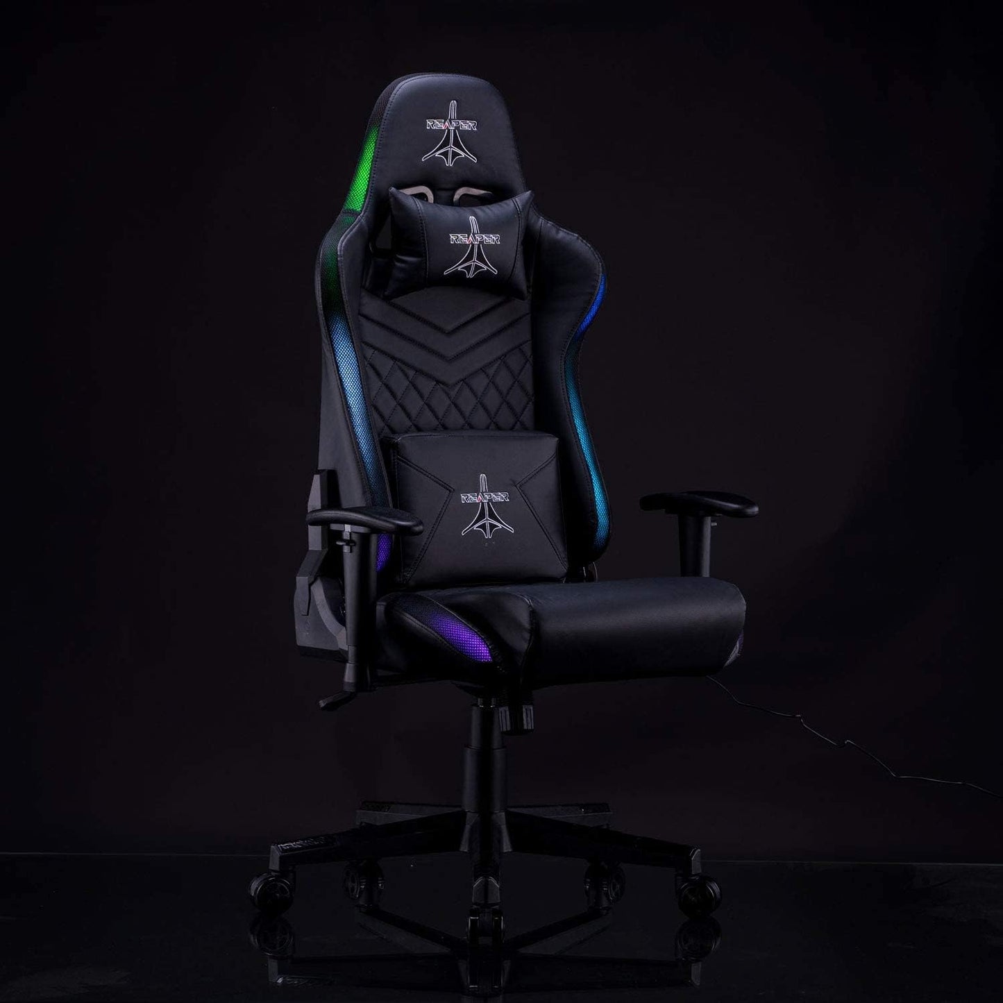 La Voglia Di Fare Reaper - Silla De Gaming Profesional Con Tecnología LED RGB Integrada, Respaldo Reclinable, Perfiles LED Coloridos Personalizables Con Amplia Selección De Color (Negro)