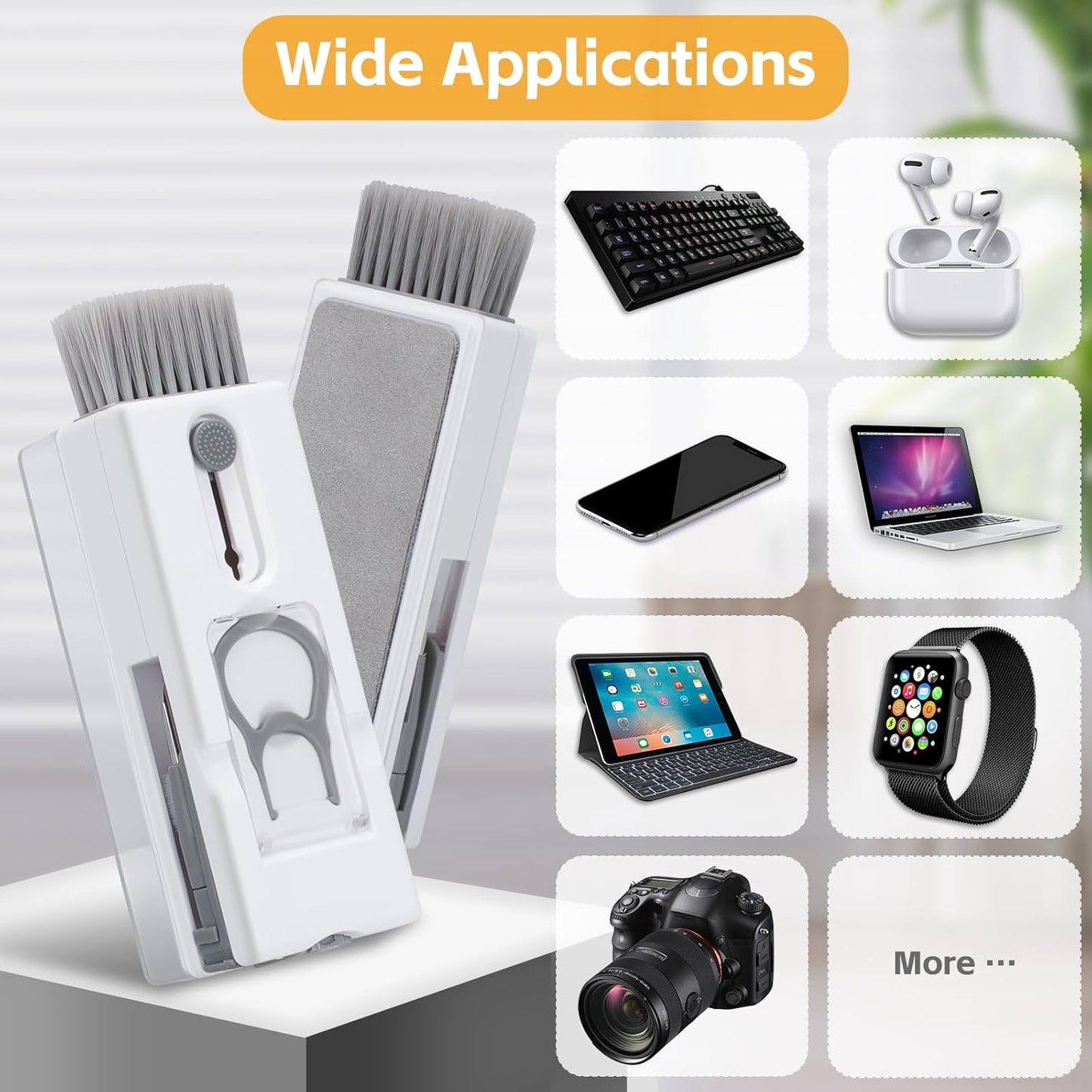 Alyvisun 11 En 1 Kit Limpieza PC Multifuncional, Cepillo De Limpiador Teclado Con Extractor De Teclas, Para Laptop, Teléfonos, Auriculares, Gris