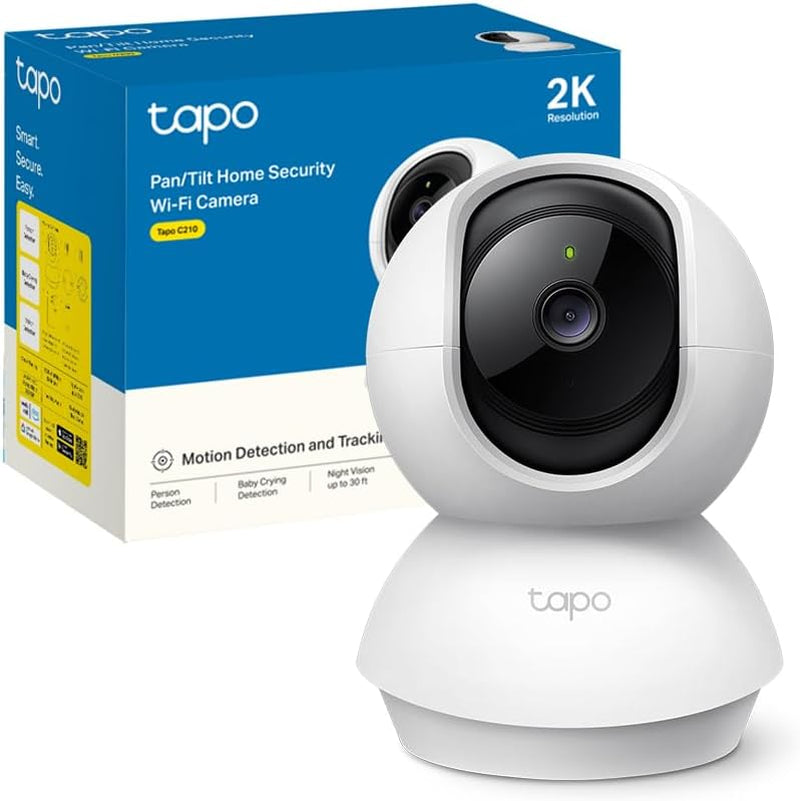 Tapo C210 - Cámara IP Wifi 360° Cámara De Vigilancia 2K (3Mp),Visión Nocturna Admite Tarjeta SD Hasta 512 GB, Detección Y Seguimiento De Movimiento, Control Remoto, Compatible Con Alexa