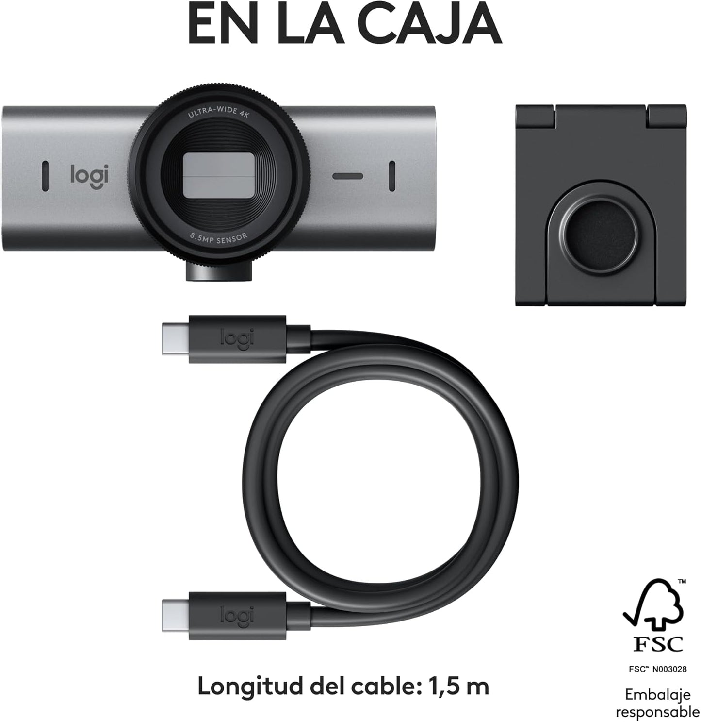 Logitech MX Brio Ultra HD 4K Para Colaboración Y Streaming Cámara Web, 1080P a 60 FPS, Dos Micrófonos Reductores De Ruido, USB-C, Tapa, Compatible Con Microsoft Teams, Zoom, Google Meet, Grafito