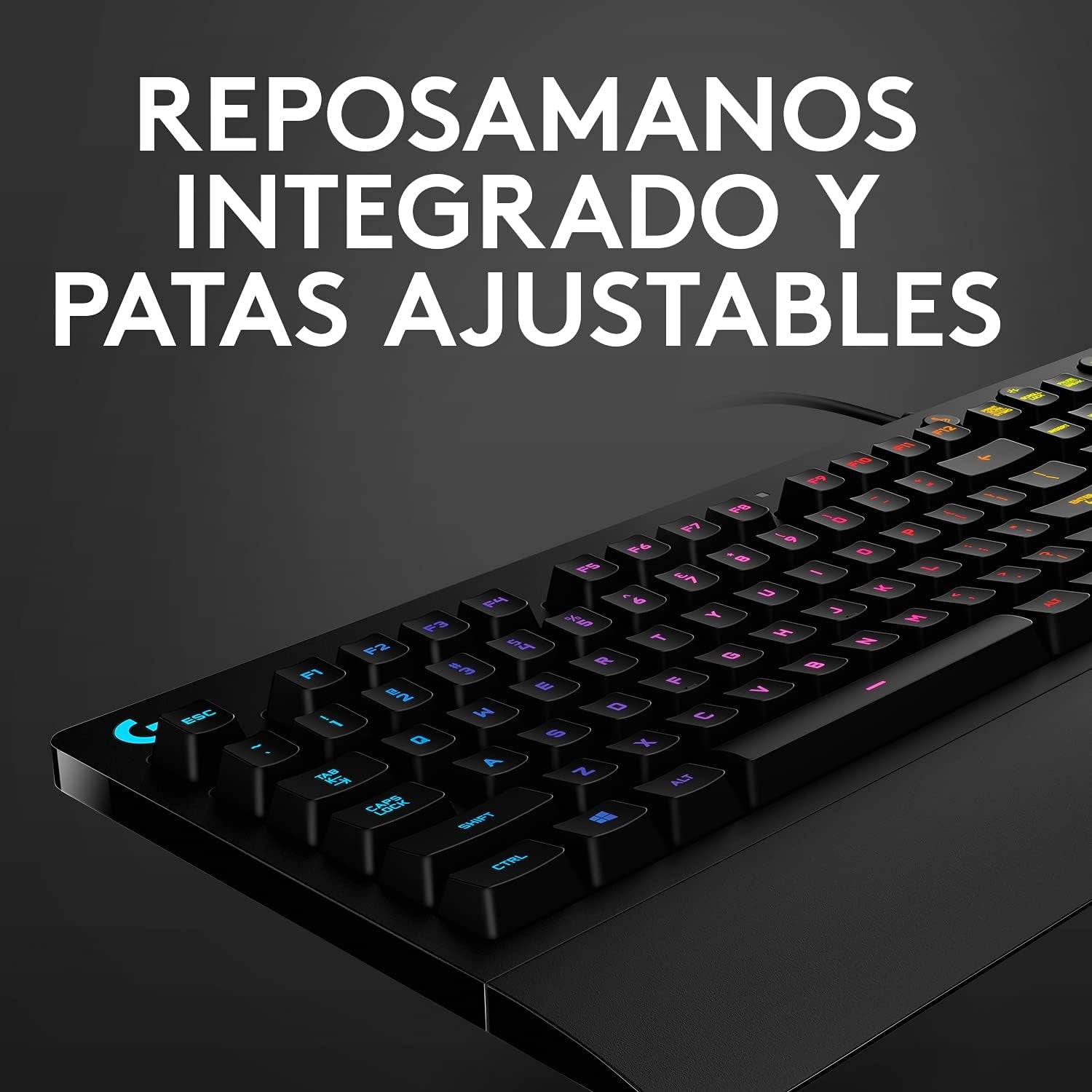 Logitech G213 Prodigy Teclado Gaming Con Reposamuñecas, RGB LIGHTSYNC, Teclas Retroiluminadas Y Personalizables, Resistente a Salpicaduras, Controles Multimedia Dedicados, Disposición QWERTY ES