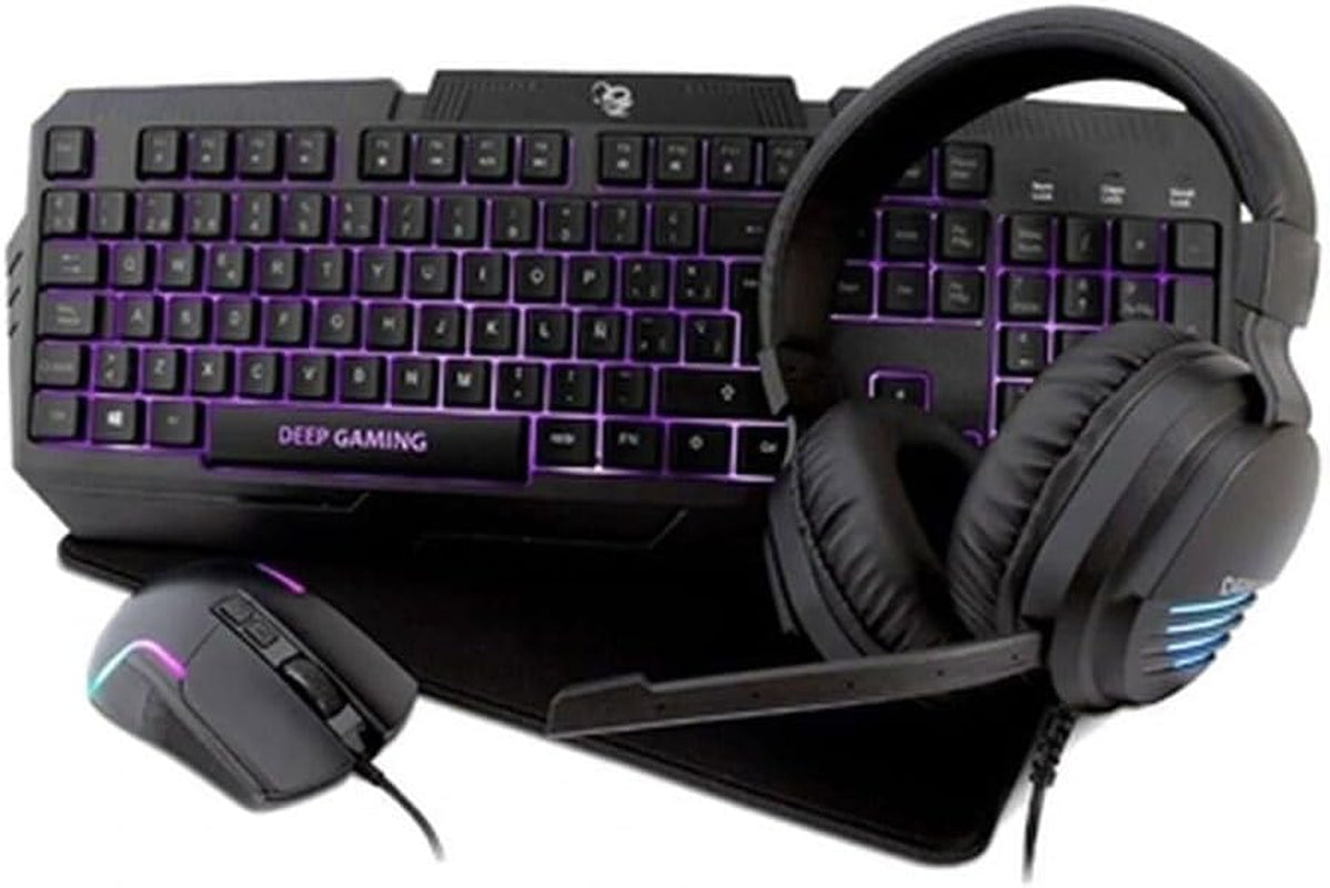 X-Wing 2 Pack Gaming 4 En 1 - Teclado Membrana QWERTY Con Ñ Retroiluminado, Ratón Óptico RGB 7200DPI, Auriculares Con Micrófono, Alfombrilla Antideslizante. Set up Gaming Multiplataforma