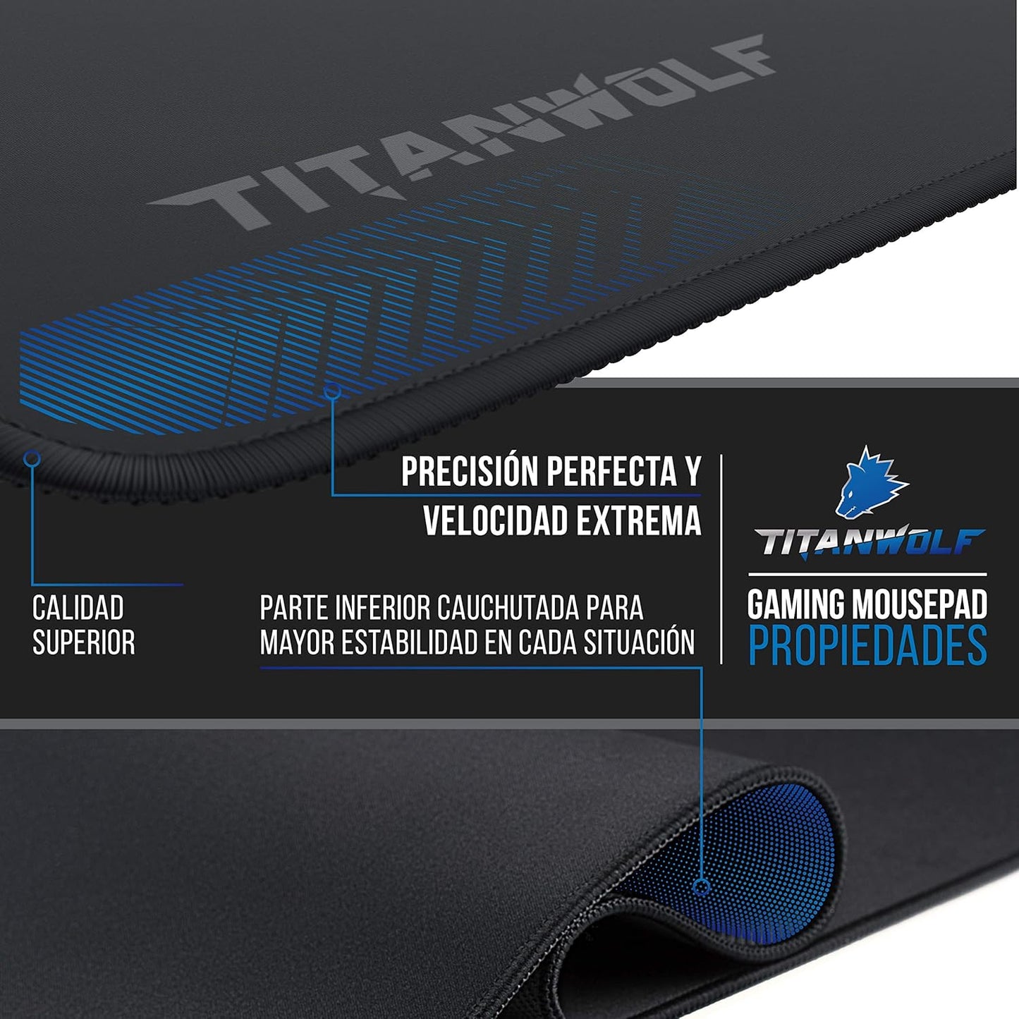 TITANWOLF Alfombrilla Para Ratón Speed Gaming XXL 900 X 400 Mm - XXL Mousepad Mouse Pad - Base Para Mesa Grandes Dimensiones - Mejora La Precisión Y La Velocidad - Resistente