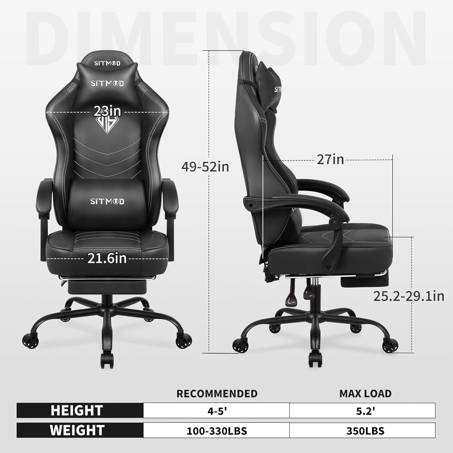 Silla De Juegos Con Reposapiés, Sillas De Trabajo Para Computadora Con Soporte Lumbar Y Reposacabezas, Sillas Grandes Y Altas De Altura Ajustable Con Cojín Giratorio De 360°, Silla De Oficina De Piel