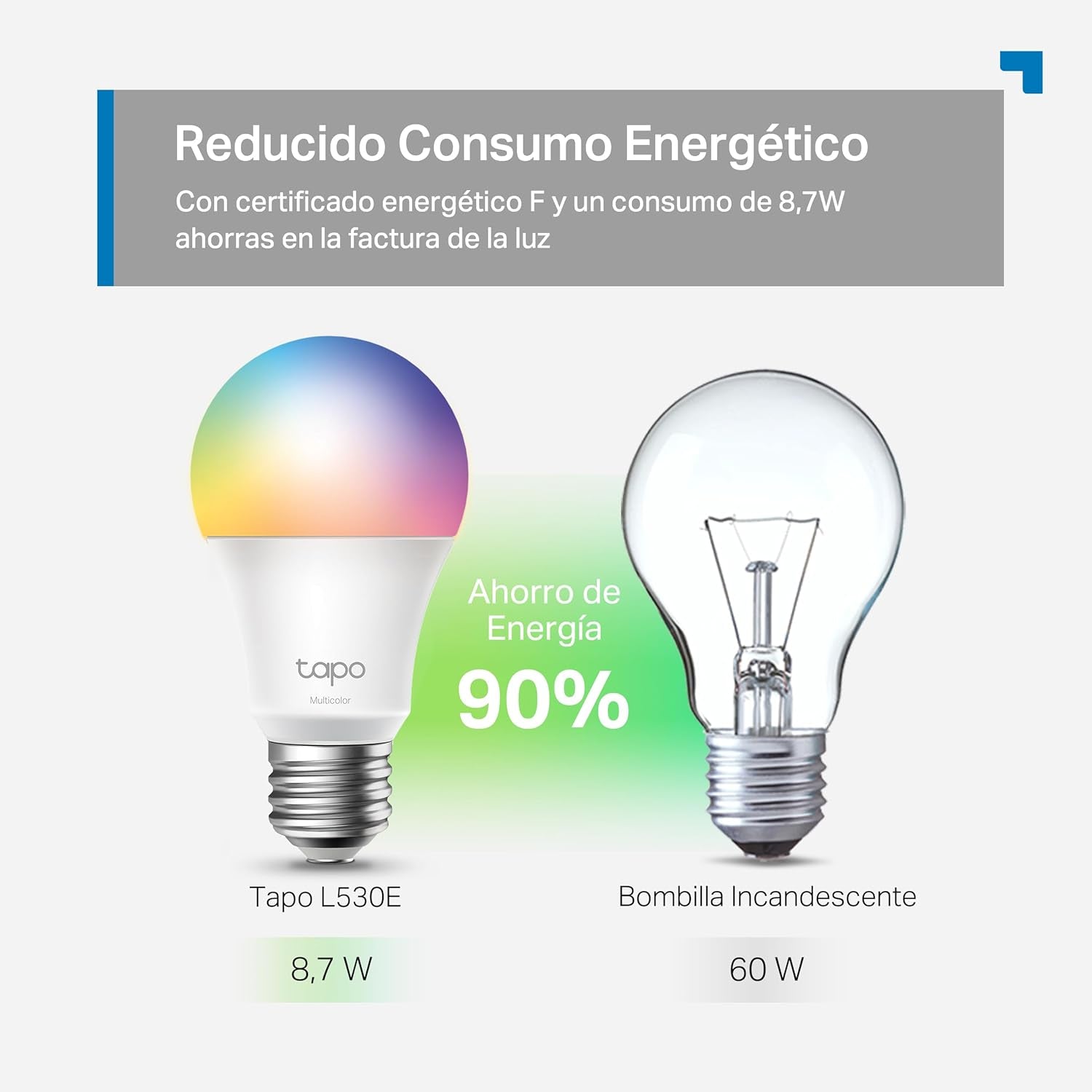 Tapo L530E – Bombilla LED Inteligente Wi-Fi, Multicolor, Regulable, Casquillo E27, 8.3W, 806 Lúmenes, Compatible Con Alexa Y Google Home, Paquete De 2 (Paquete De 1)