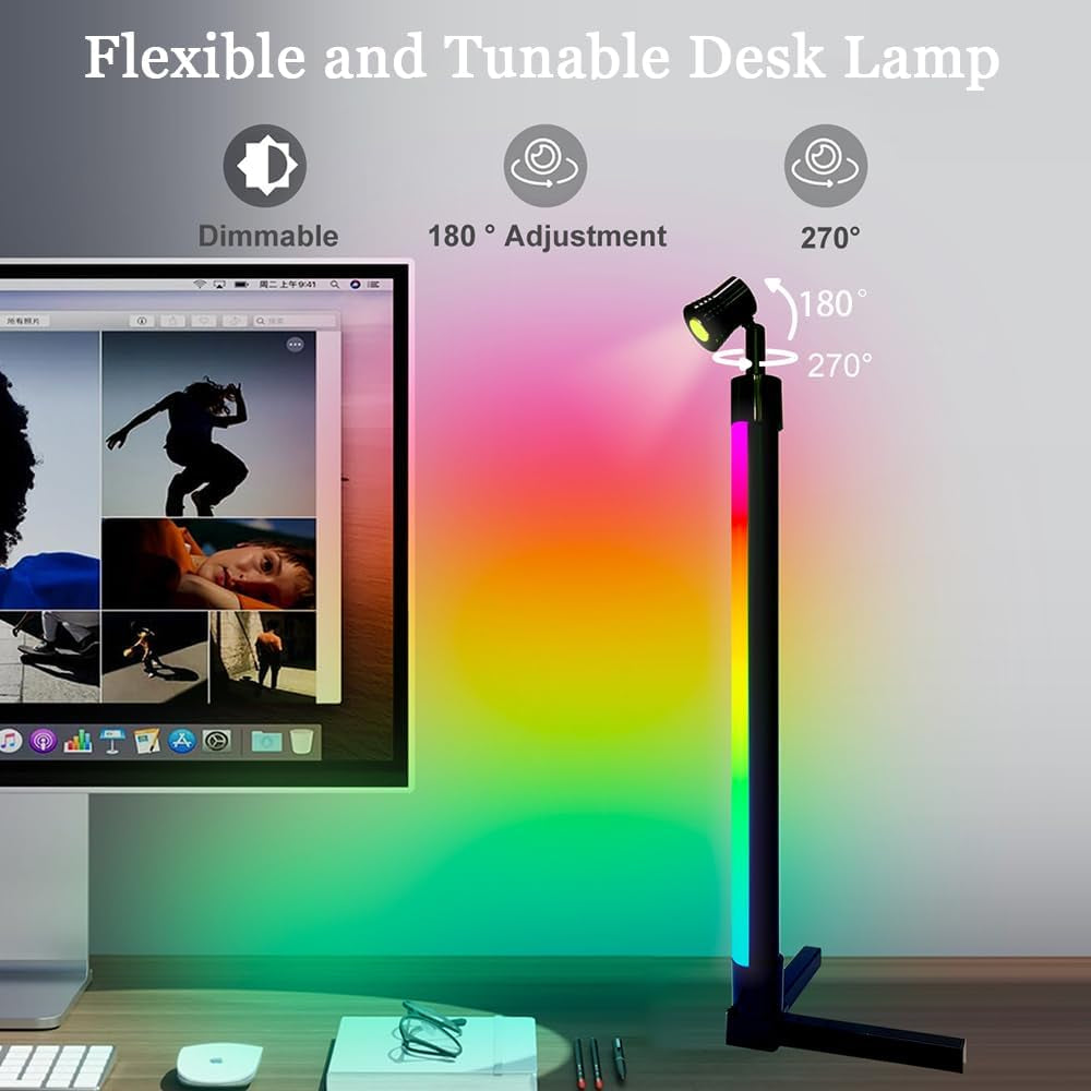 RGB Lightbar 50Cm TV Luz De Fondo USB Operado Lámpara Ambiental 6W Smart Sync Con La Música Y El Control De APP, 360 ° Foco Giratorio, 270 ° Ángulo De Lámpara Para Juegos PC TV Decoración