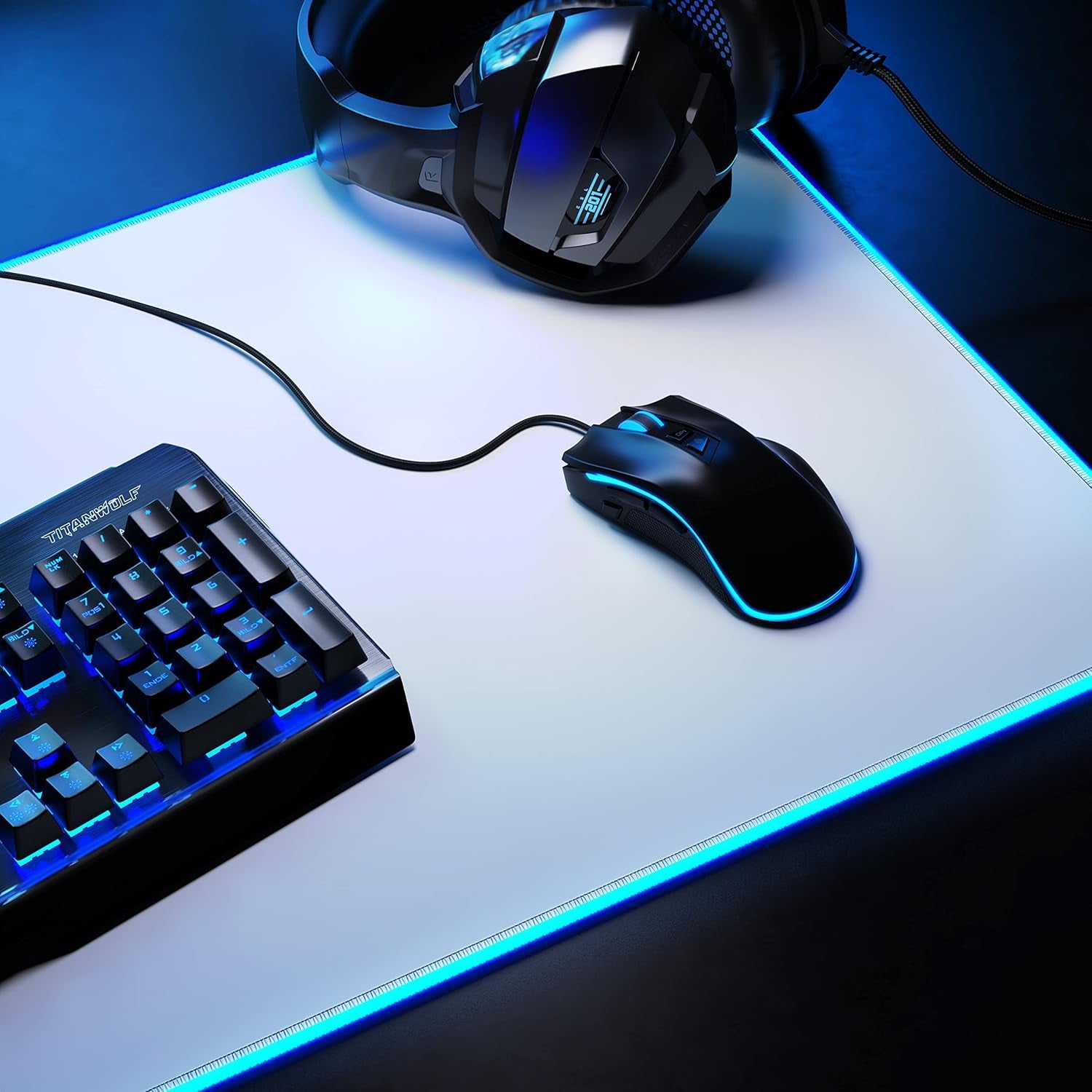 TITANWOLF - Alfombrilla Para Ratón Gaming RGB - Mouse Pad 900X400 Mm - LED Multicolor 7 Colores - 4 Modos De Efectos - Mejora Precisión Y Velocidad - Superficie Inferior De Goma – White