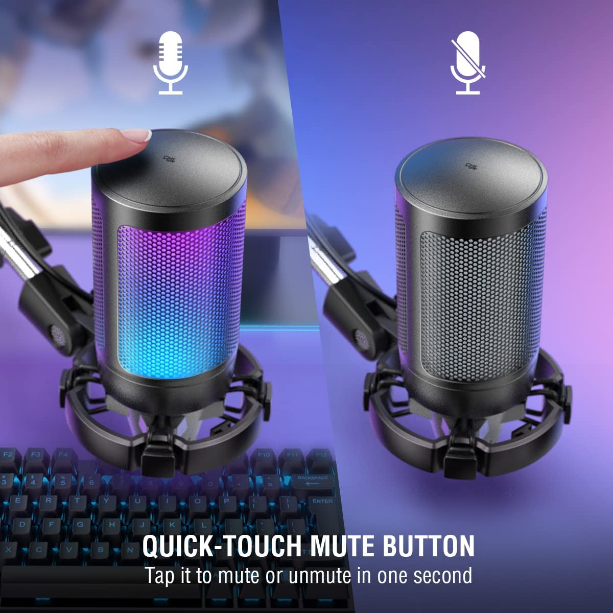 FIFINE Gaming Microfono Para PC USB, RGB Kit De Micrófono De Condensador Para Ordenador PS4 PS5, Con Botón De Silencio, Filtro Anti-Pop, Soporte De Choque, Soporte Microfono