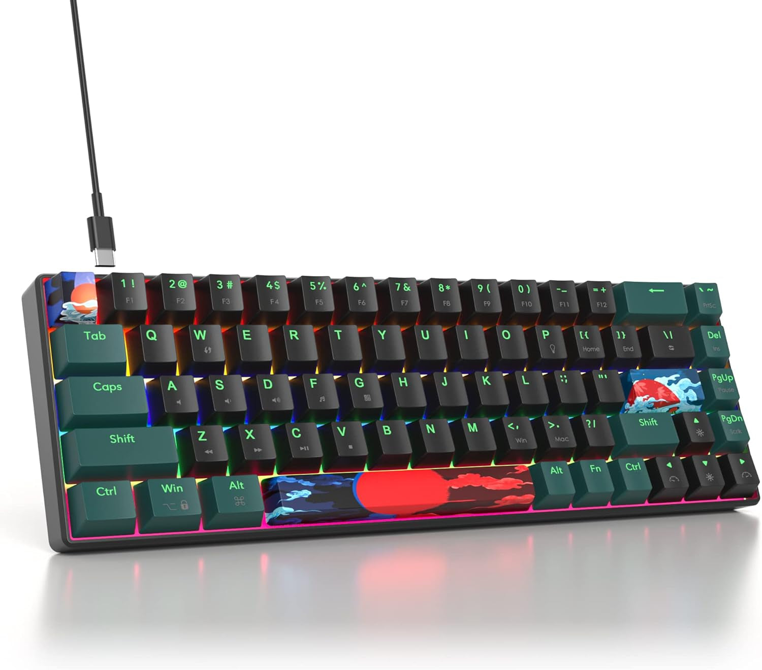 Teclado 65%, Compact Mechanical Keyboard 68 Teclas,Teclado Gaming 60 Mecanico with Interruptor Rojo Lineal,Qwerty Americano Para Computadoras Portátiles De Escritorio Y Gamers