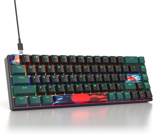 Teclado 65%, Compact Mechanical Keyboard 68 Teclas,Teclado Gaming 60 Mecanico with Interruptor Rojo Lineal,Qwerty Americano Para Computadoras Portátiles De Escritorio Y Gamers