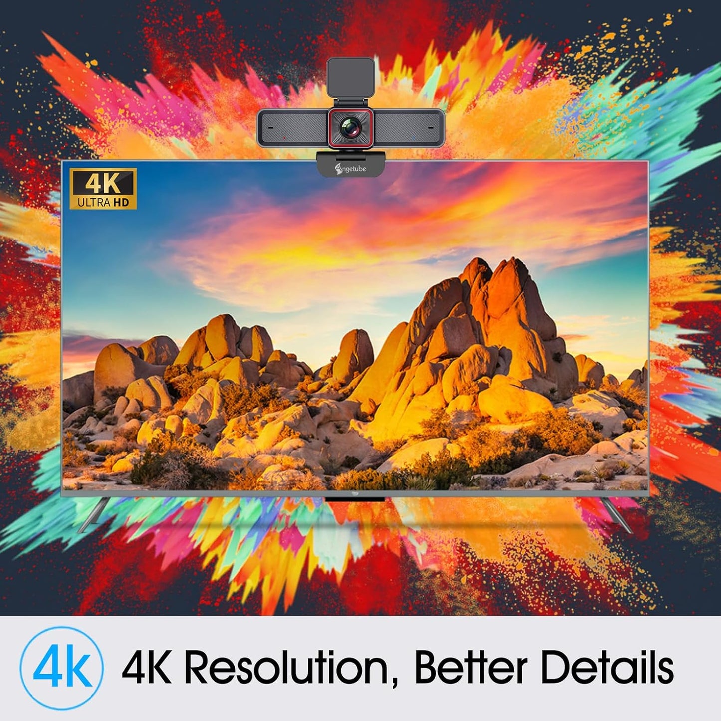 Cámara Web Angetube 4K Streaming Con Seguimiento AI, HDR, Micrófonos Duales Con Cancelación De Ruido AI, Modos Especializados USB3.0 Webcam Ideal Para Reuniones, Conferencias, Transmisión En Vivo