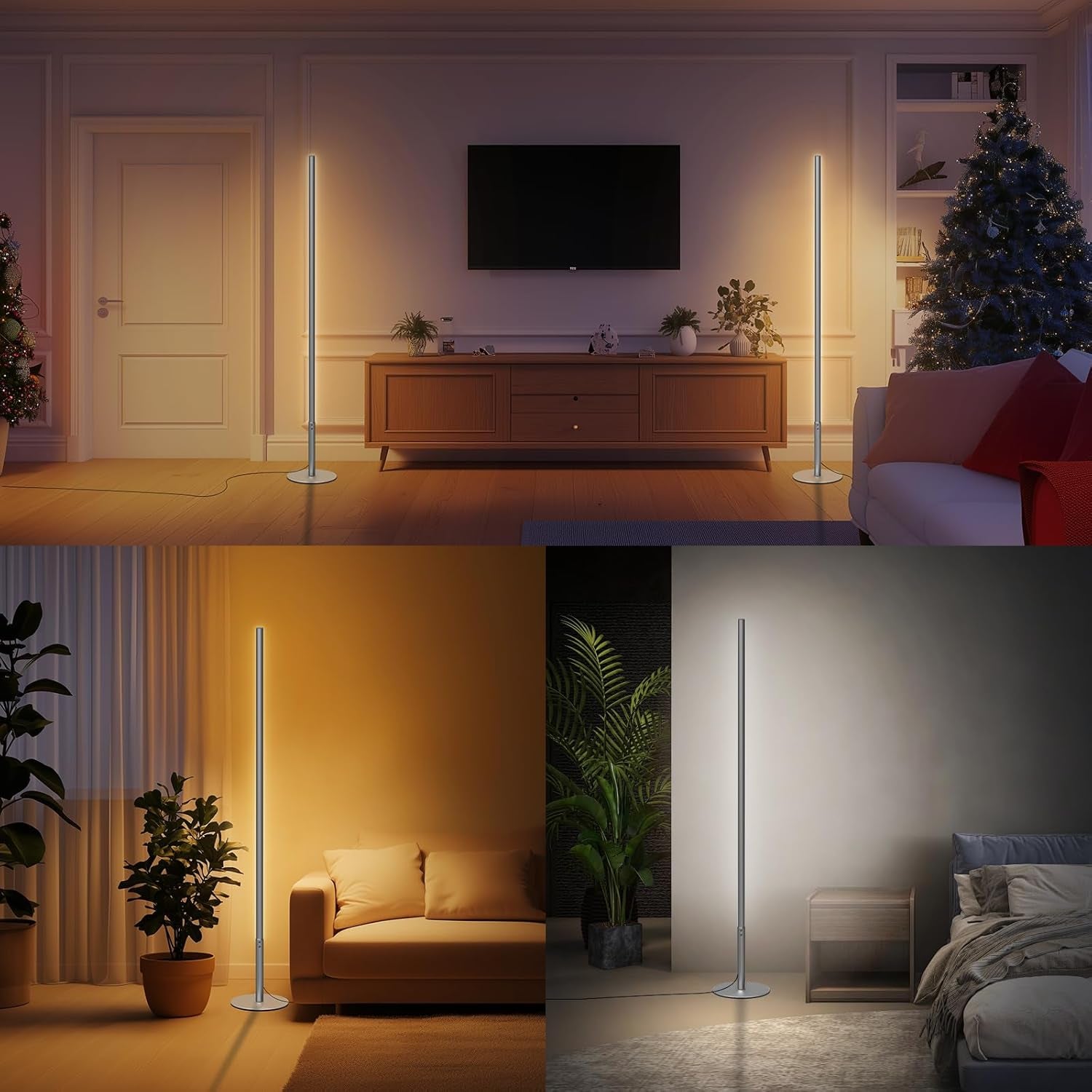 Lámpara De Pie LED, Moderna Lámpara De Pie Salon Regulable Luz Esquina Con Control Remoto, Atenuación Continua Brillo Y Colores 2700K-6500K Función Memoria Columna Luz Para Dormitorio, 147CM