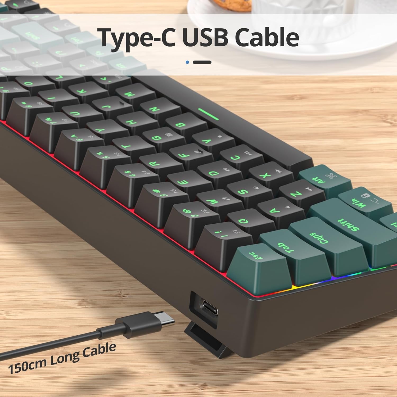 Teclado 65%, Compact Mechanical Keyboard 68 Teclas,Teclado Gaming 60 Mecanico with Interruptor Rojo Lineal,Qwerty Americano Para Computadoras Portátiles De Escritorio Y Gamers