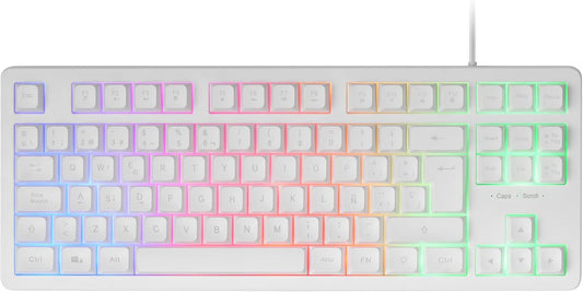 Mars Gaming MK023, Teclado Gaming TKL, Tecnología Híbrida H-Mech, Iluminación FRGB Rainbow, Anti-Ghosting, Compatibilidad Universal, Blanco, Idioma Español