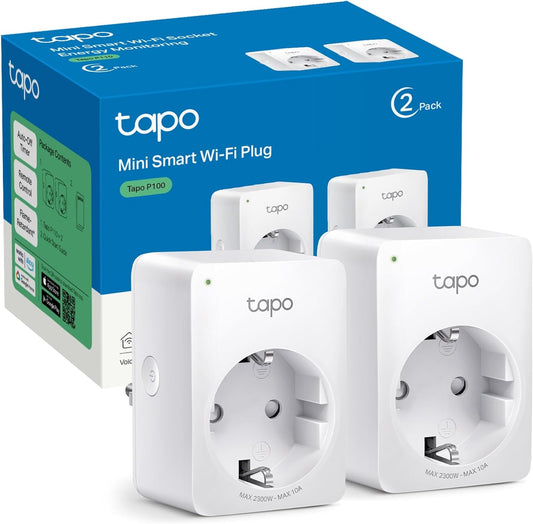Tapo P100 (2 Paquetes) – Mini Enchufe Inteligente Wi-Fi, Óptimo Para Programar Encendido/Apagado Y Ahorro De Energía, No Necesita Concentrador, Compatible Con Alexa Y Google Home, Blanco