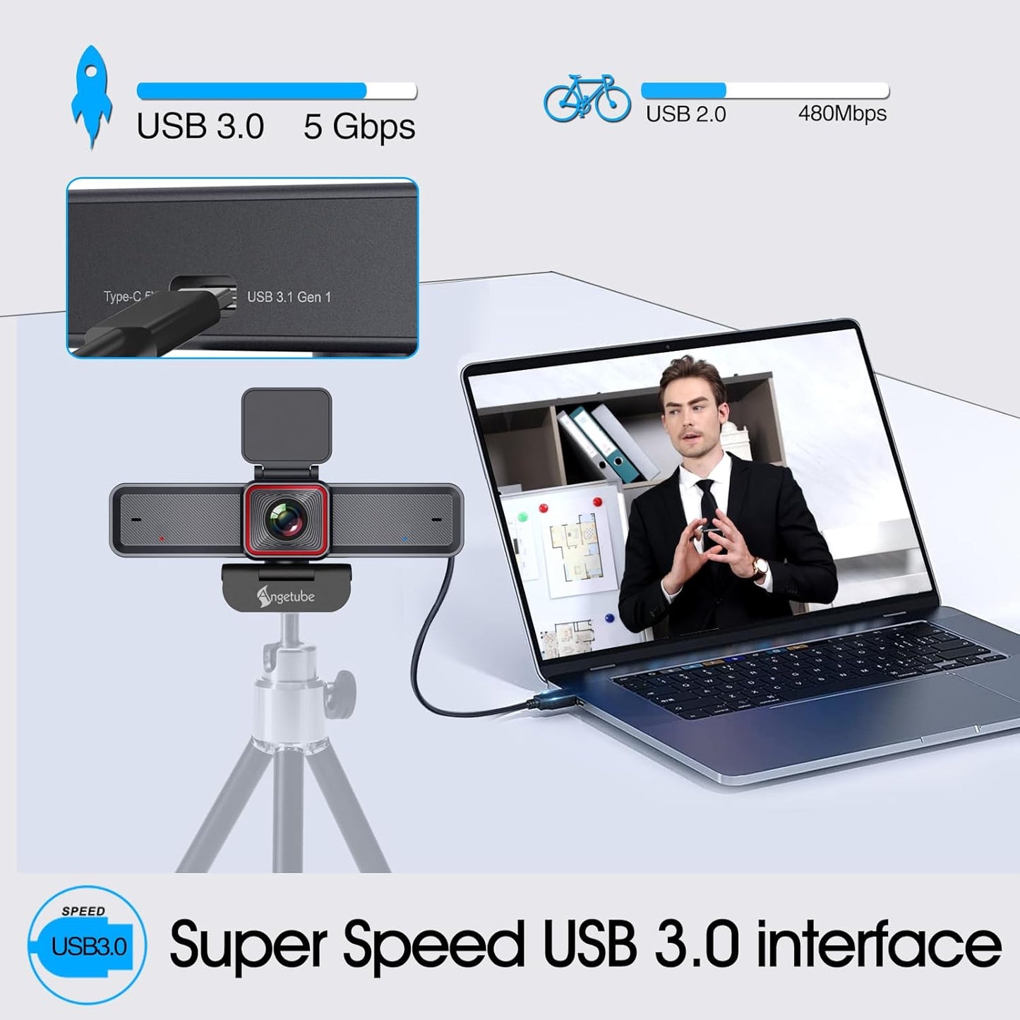 Cámara Web Angetube 4K Streaming Con Seguimiento AI, HDR, Micrófonos Duales Con Cancelación De Ruido AI, Modos Especializados USB3.0 Webcam Ideal Para Reuniones, Conferencias, Transmisión En Vivo