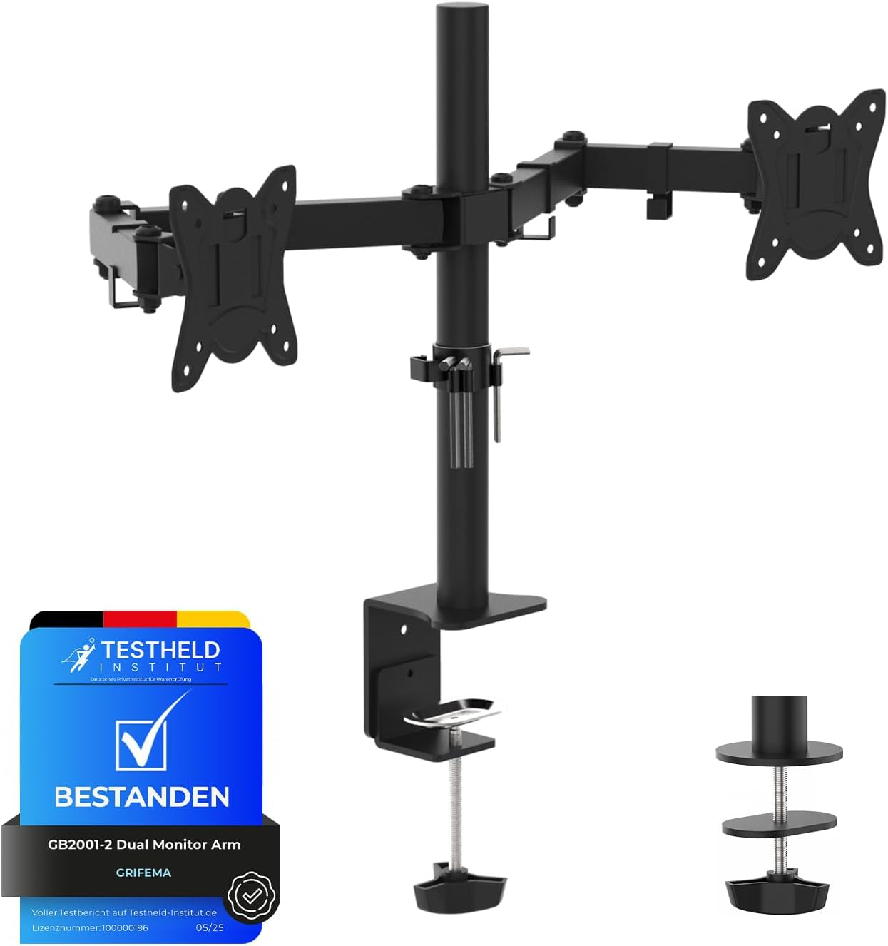 GRIFEMA GB2001-2 Soporte De Monitor Doble Para Pantalla De Computadora De 13-32 Pulgadas, Altura Ajustable, VESA 75X75/100X100, Acero, Negro