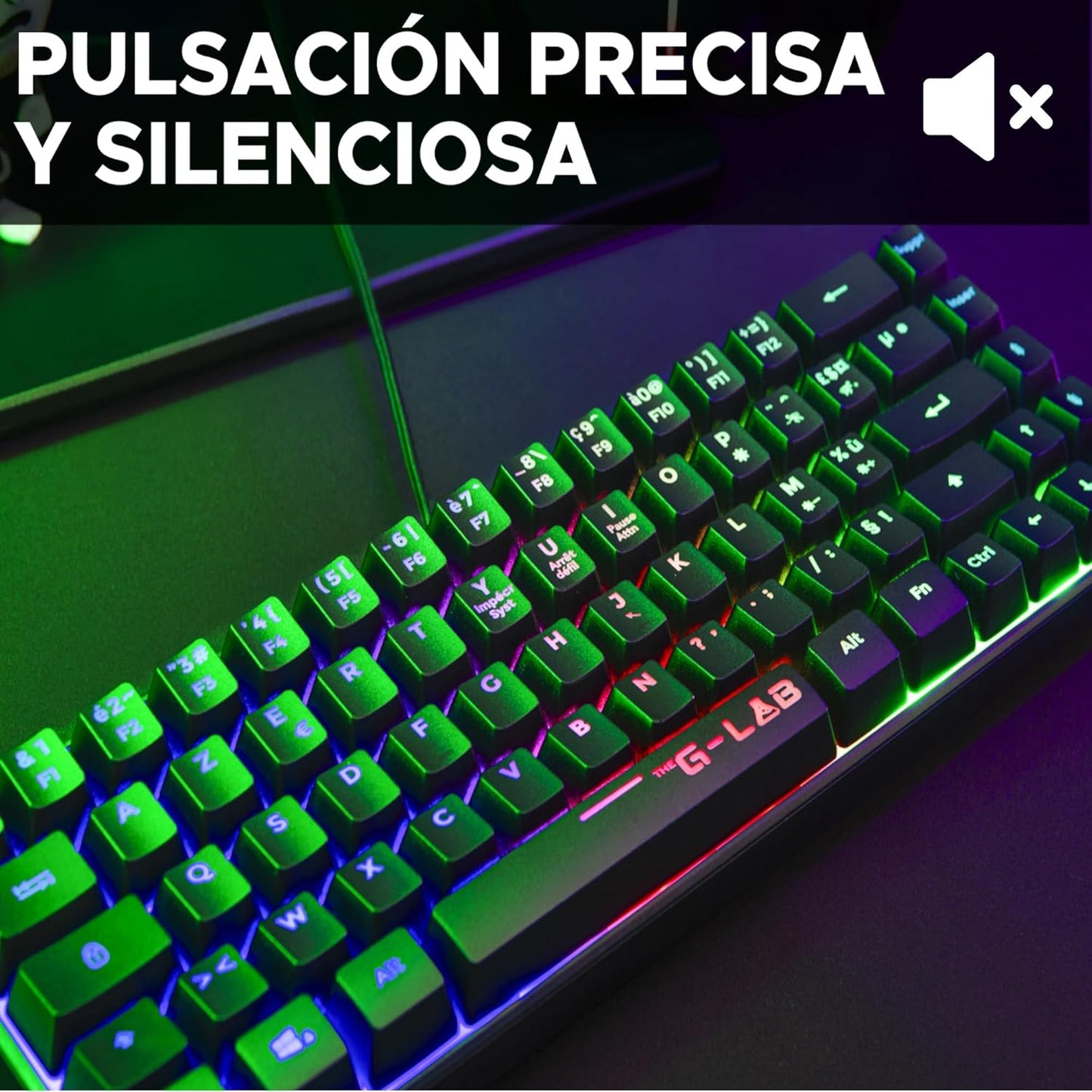 The G-Lab Keyz Hydrogen - Teclado Gaming Qwert - Incluye Ñ - Teclado Para Juegos Semi Mecanico - Teclado Gamer 60%, Retroiluminación Multicolor - Mini Teclado Gamer Silencioso, Para PC,PS4,PS5