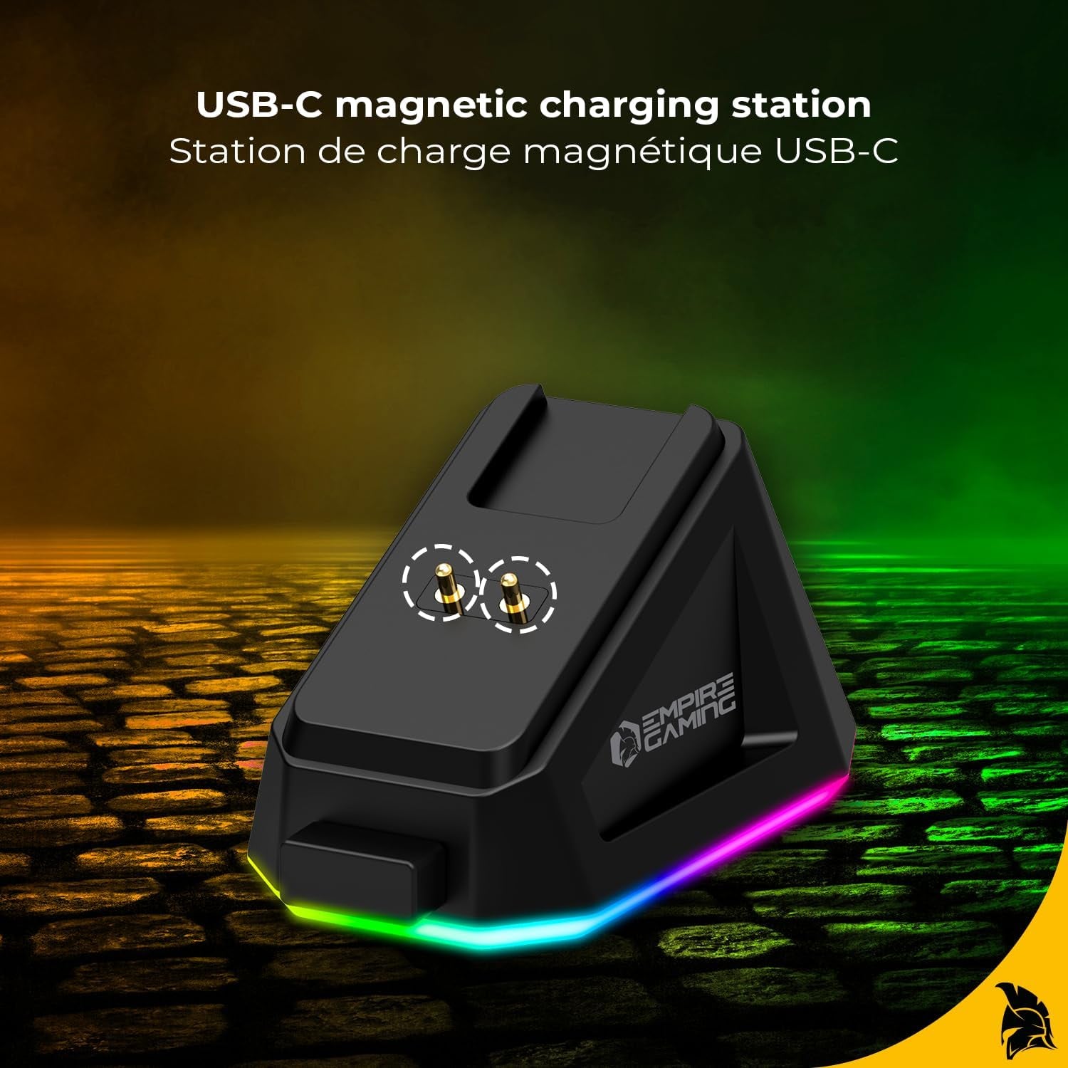 Empire Gaming RF908 - Ratón Inalámbrico Recargable Con Estación De Carga Magnética RGB – 10000 DPI 8 Botones Programables Modos Wifi 2.4 Ghz, Bt/Cable Vía USB-C (Negro)