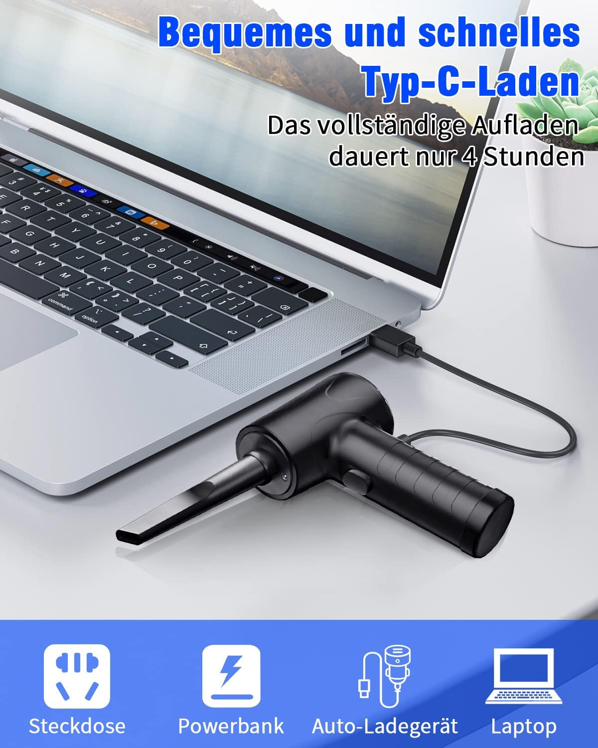Soplador De Aire Para Pc, 3 Velocidades 91000 U/Min Compressed Air Duster, USB Recargable Plumero Electrico Con Batería De 6000Mah, Soplador Aire Comprimido Para Laptop, Teclado, Coche